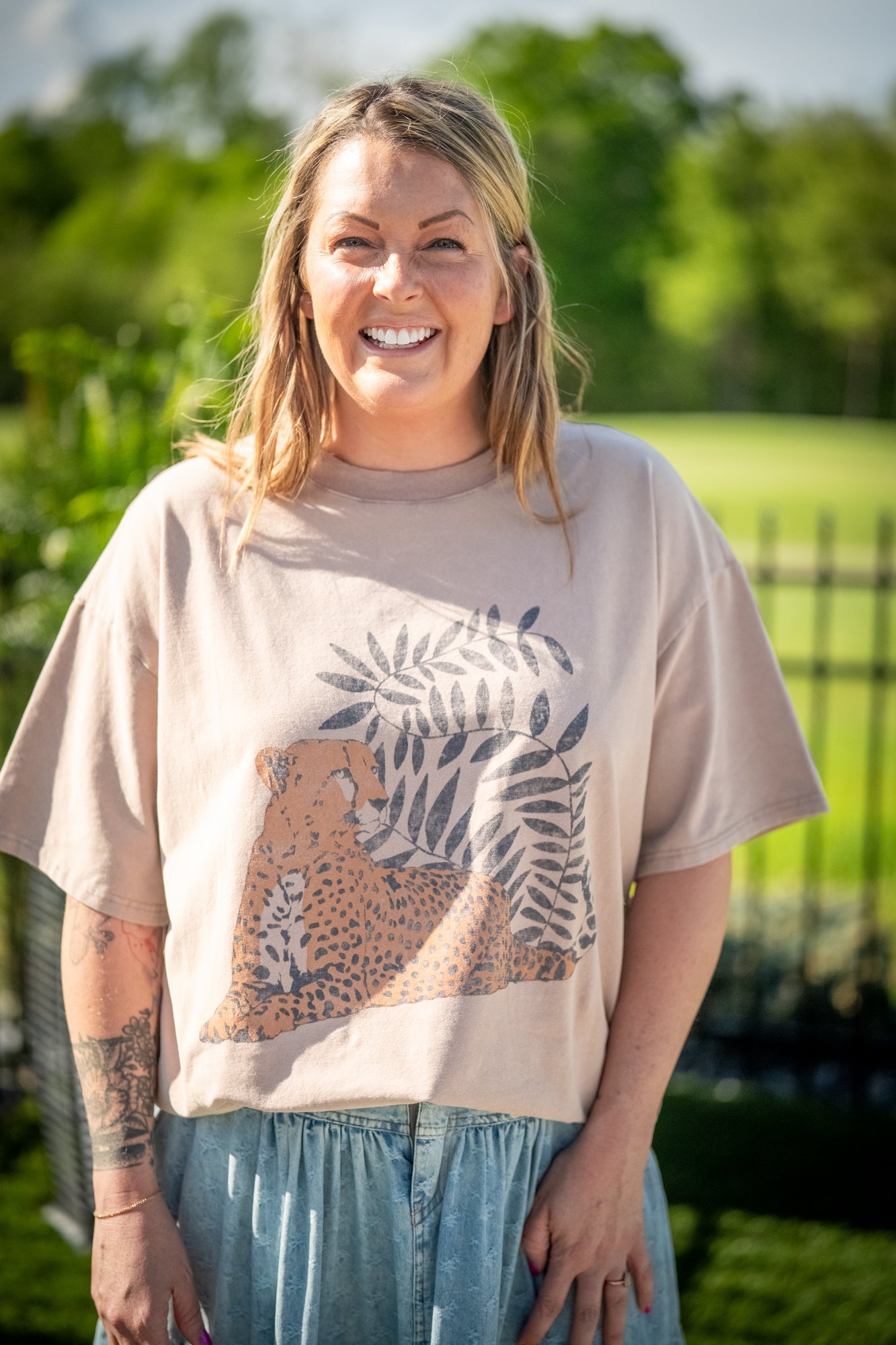 Easel Cheetah Vibes Mineral-Washed Tee