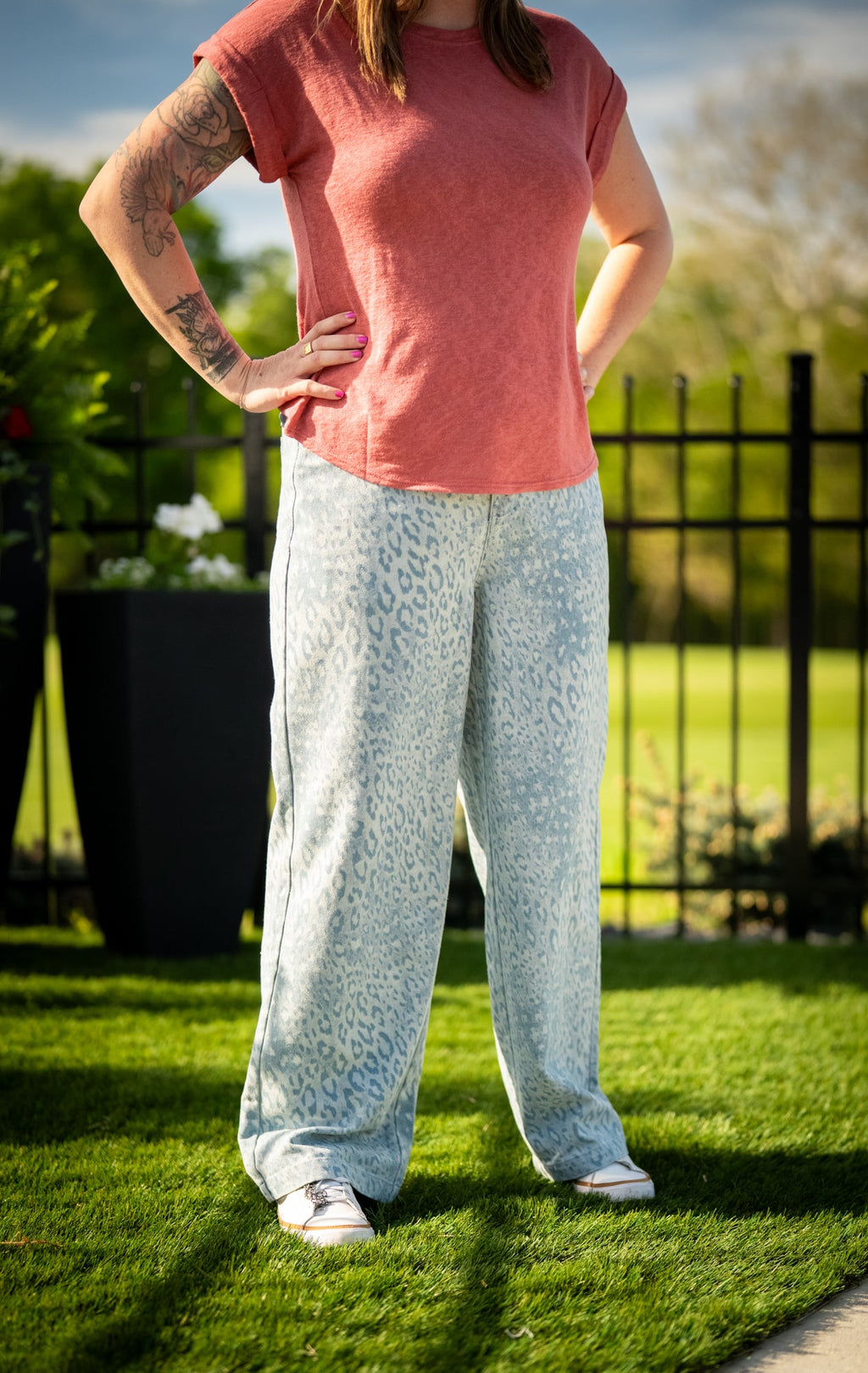 Leopard Light Wash Twill Pants