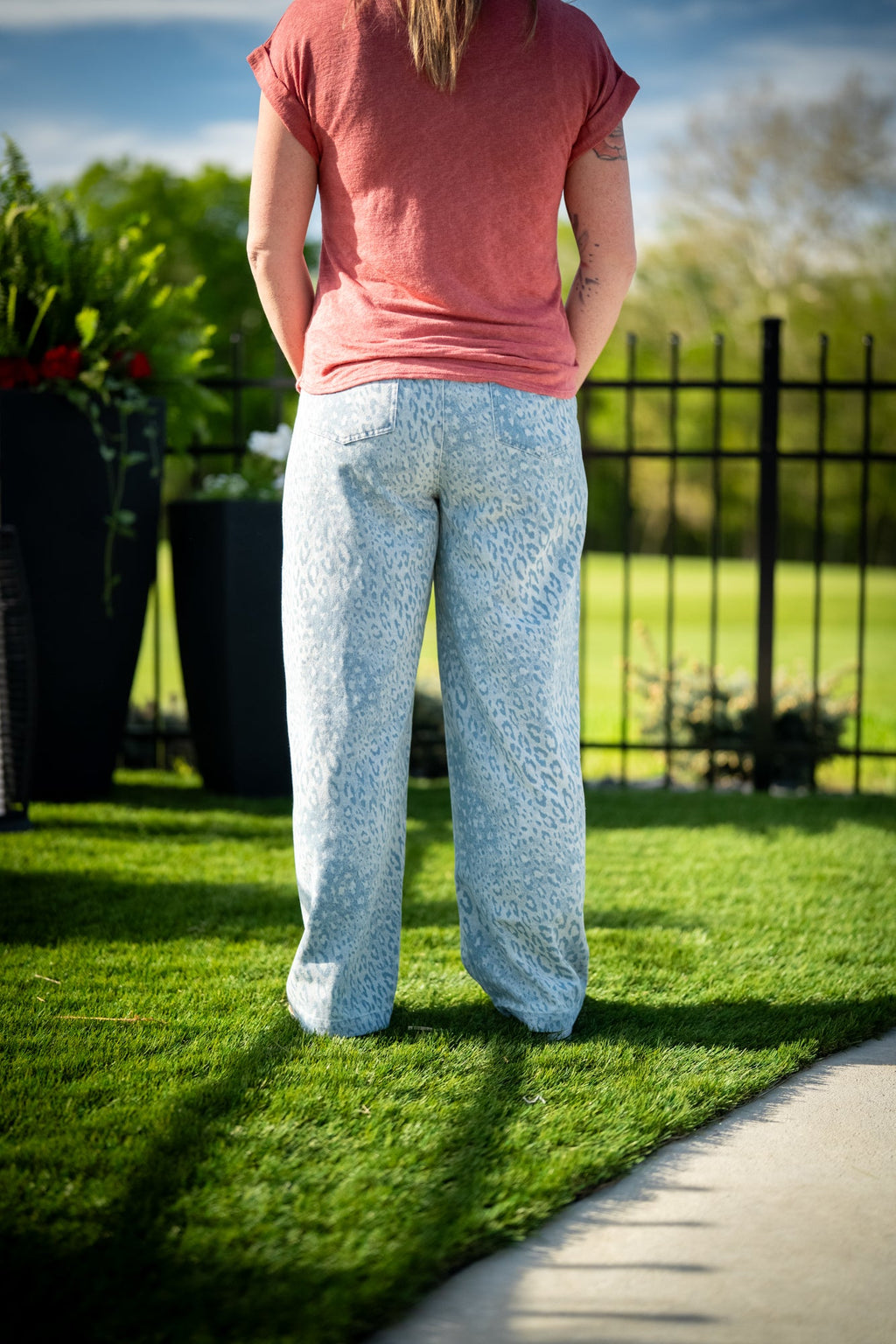 Leopard Light Wash Twill Pants