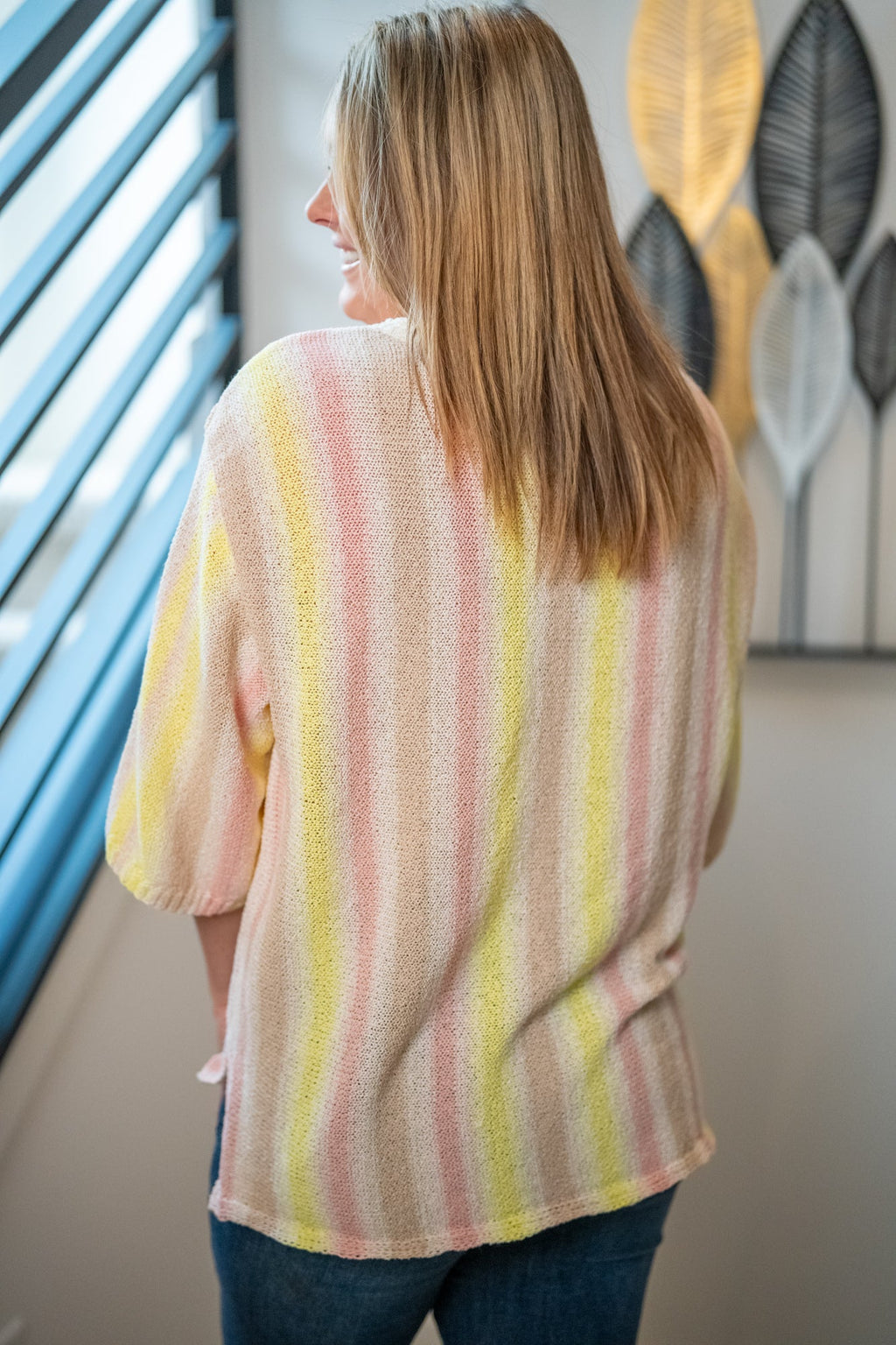 Easel Lemon Taupe Striped Knit Tunic Top