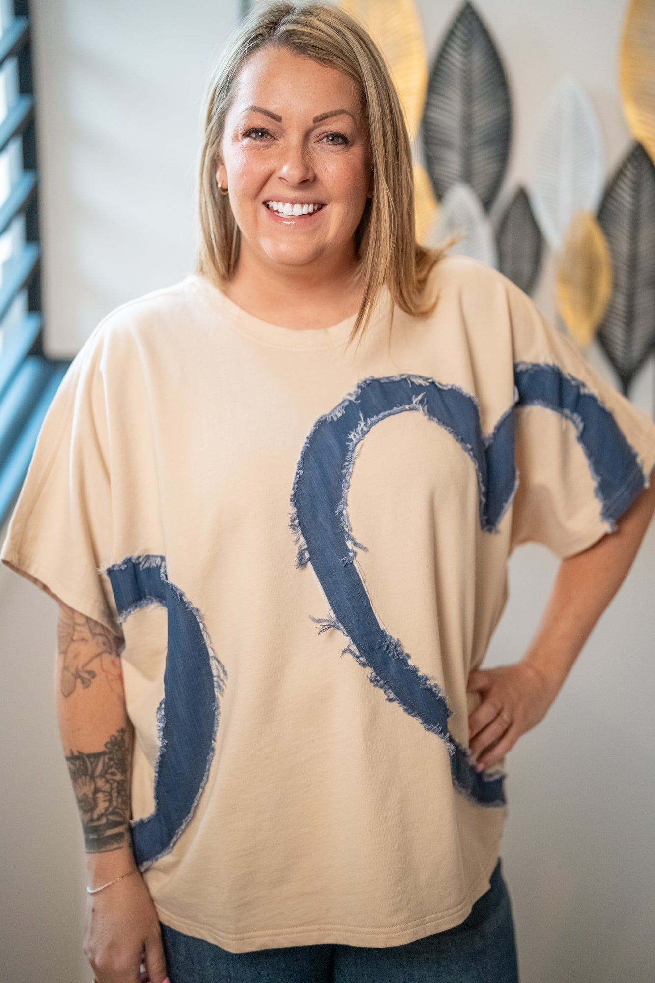 Easel Heart Patch Mineral Washed Knit Top