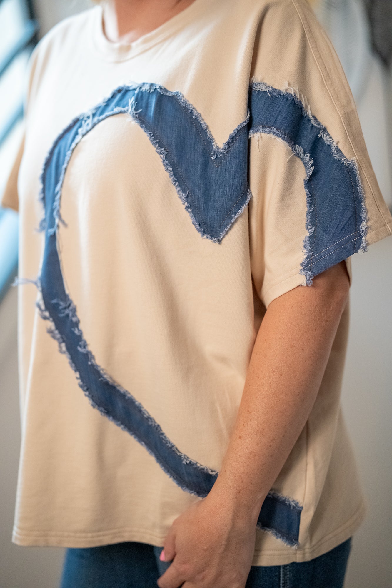 Easel Heart Patch Mineral Washed Knit Top