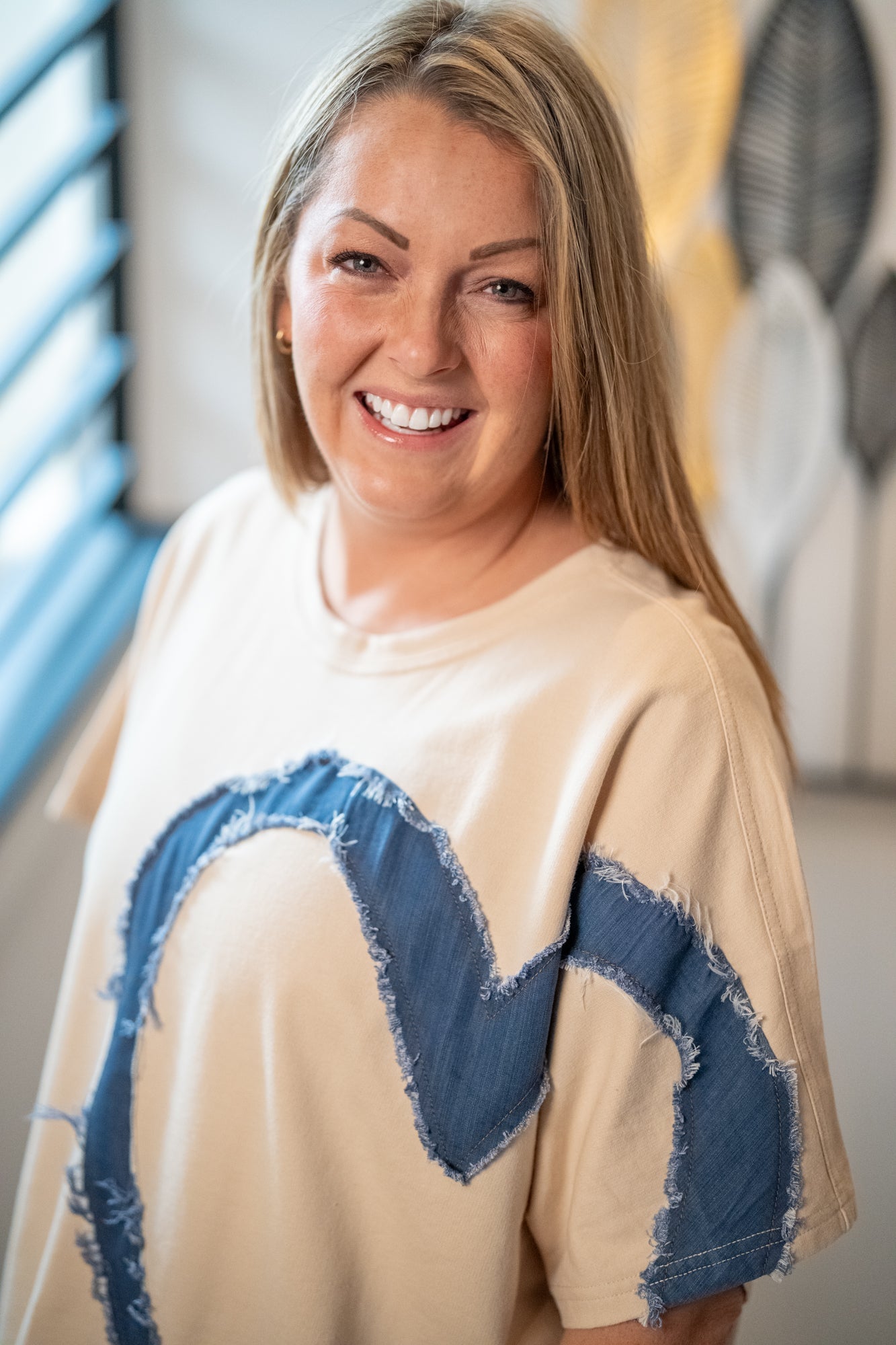 Easel Heart Patch Mineral Washed Knit Top