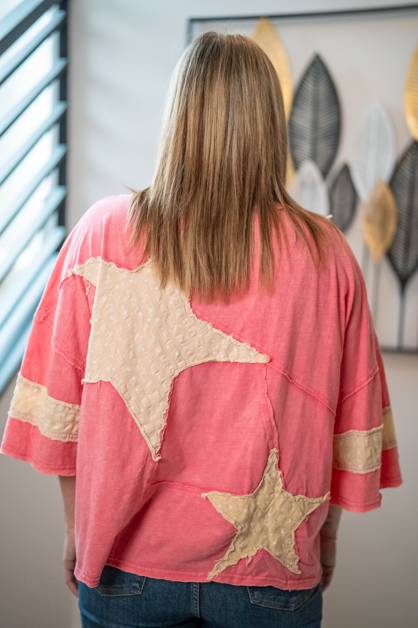 Oli & Hali Washed Star Patchwork Top – Relaxed Fit, Cotton Blend