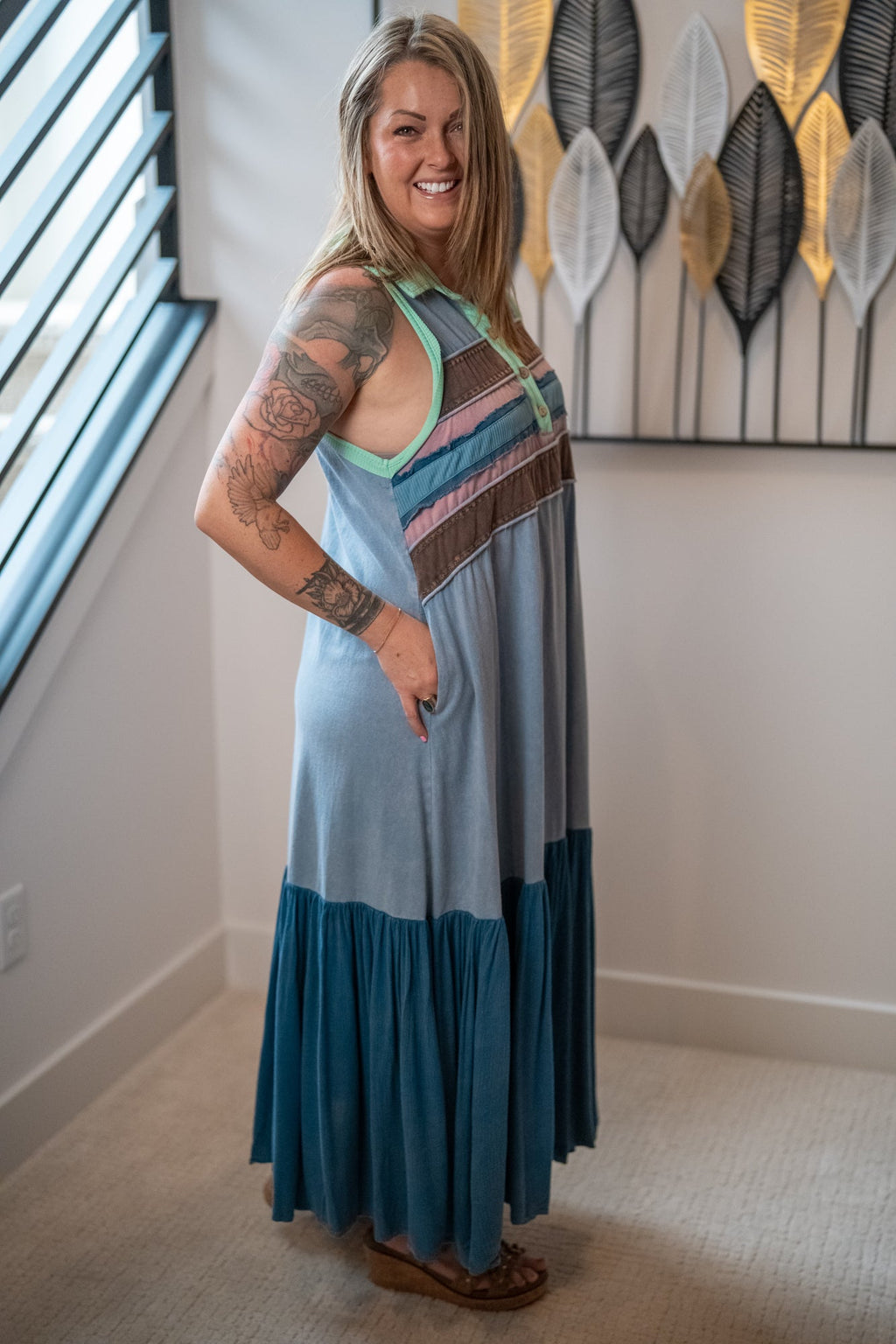 Oli & Hali Sleeveless Colorblock Maxi Dress