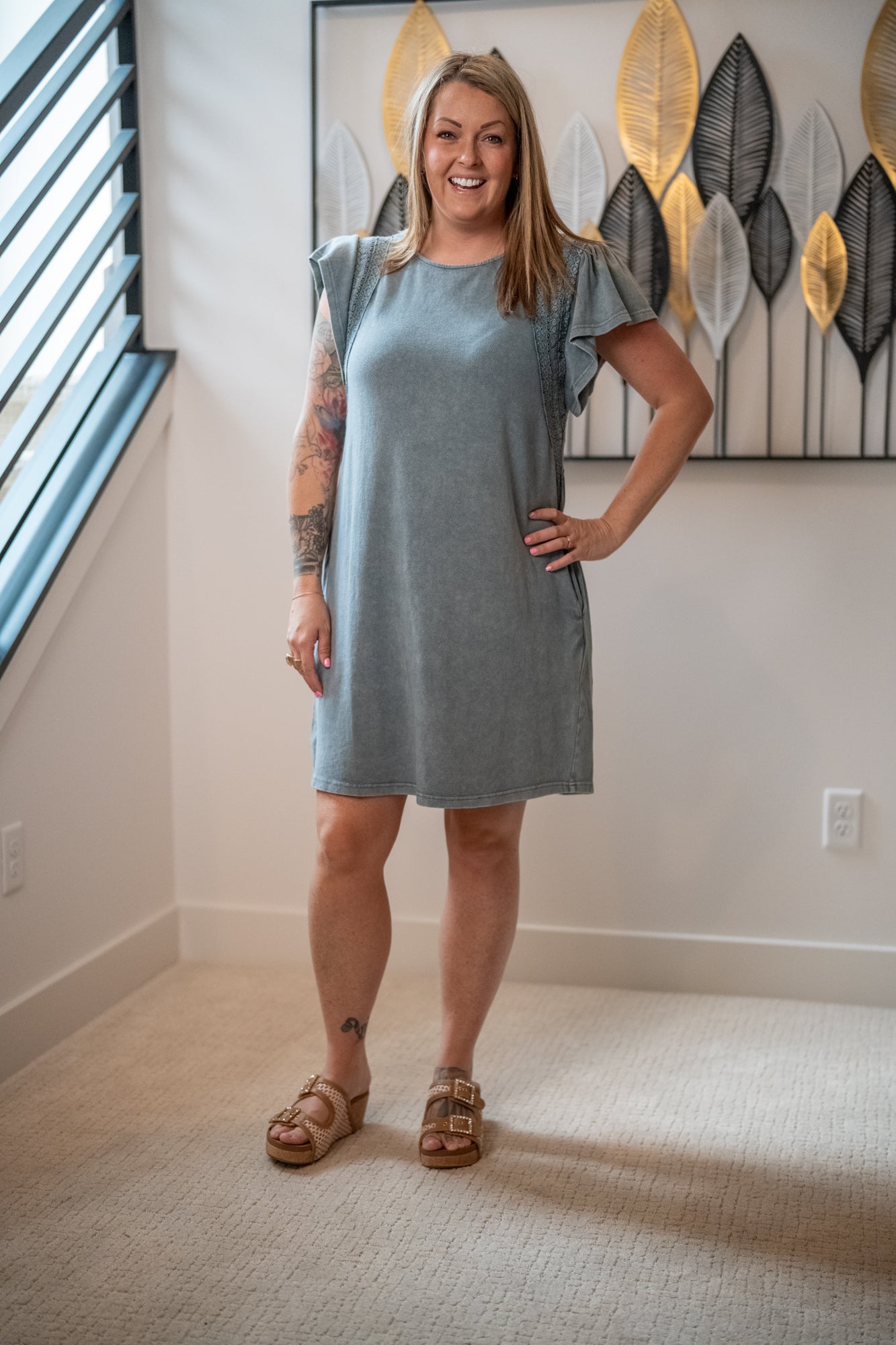 Easel Wing Sleeve Mineral Washed Dress