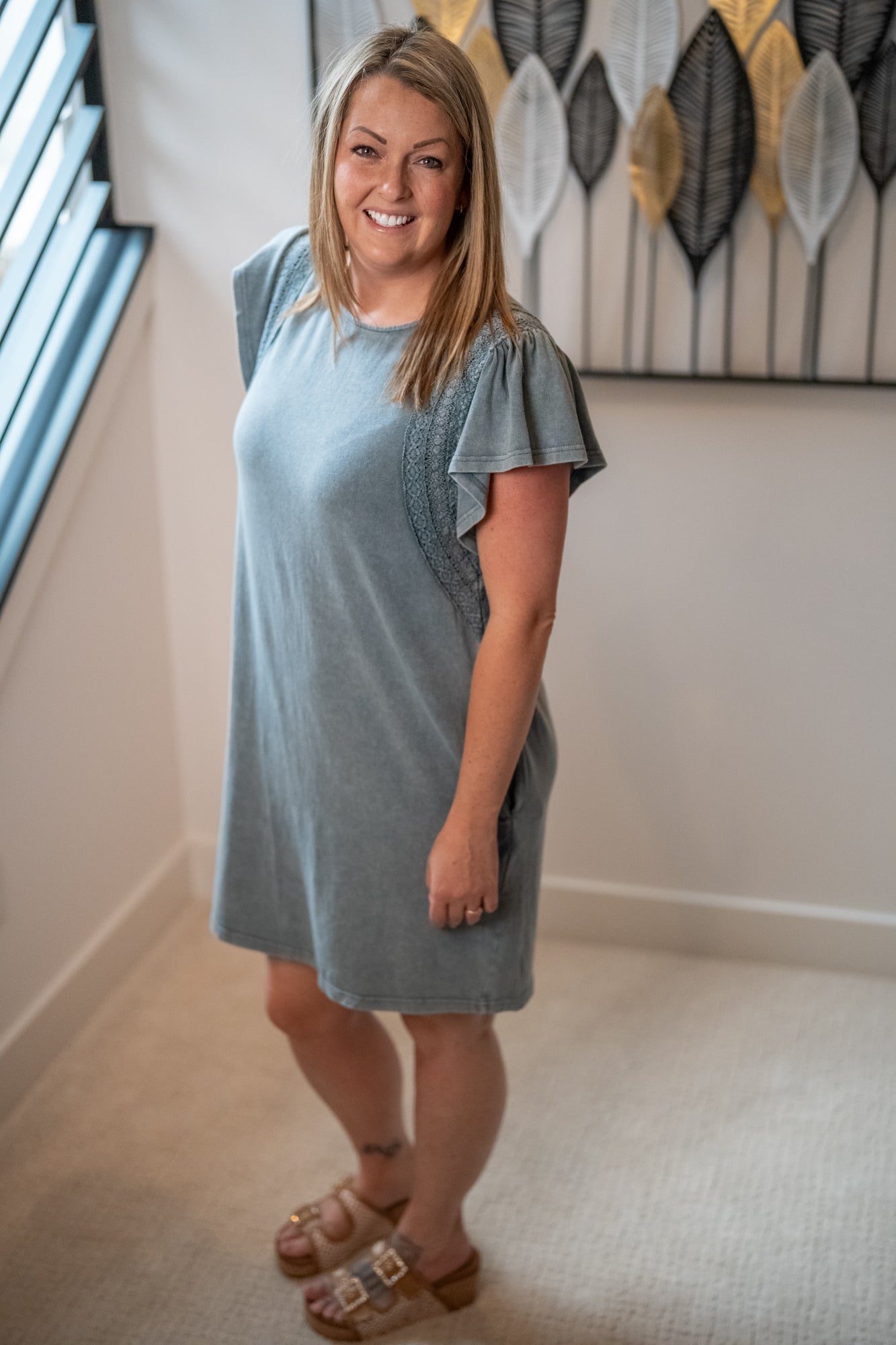 Easel Wing Sleeve Mineral Washed Dress