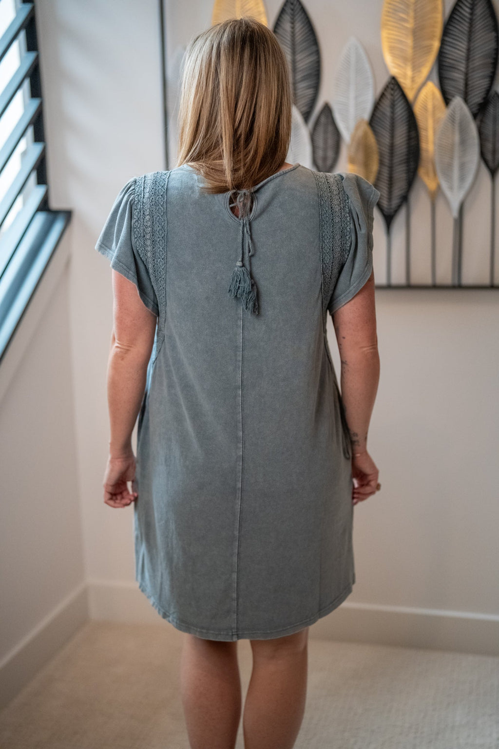 Easel Wing Sleeve Mineral Washed Dress