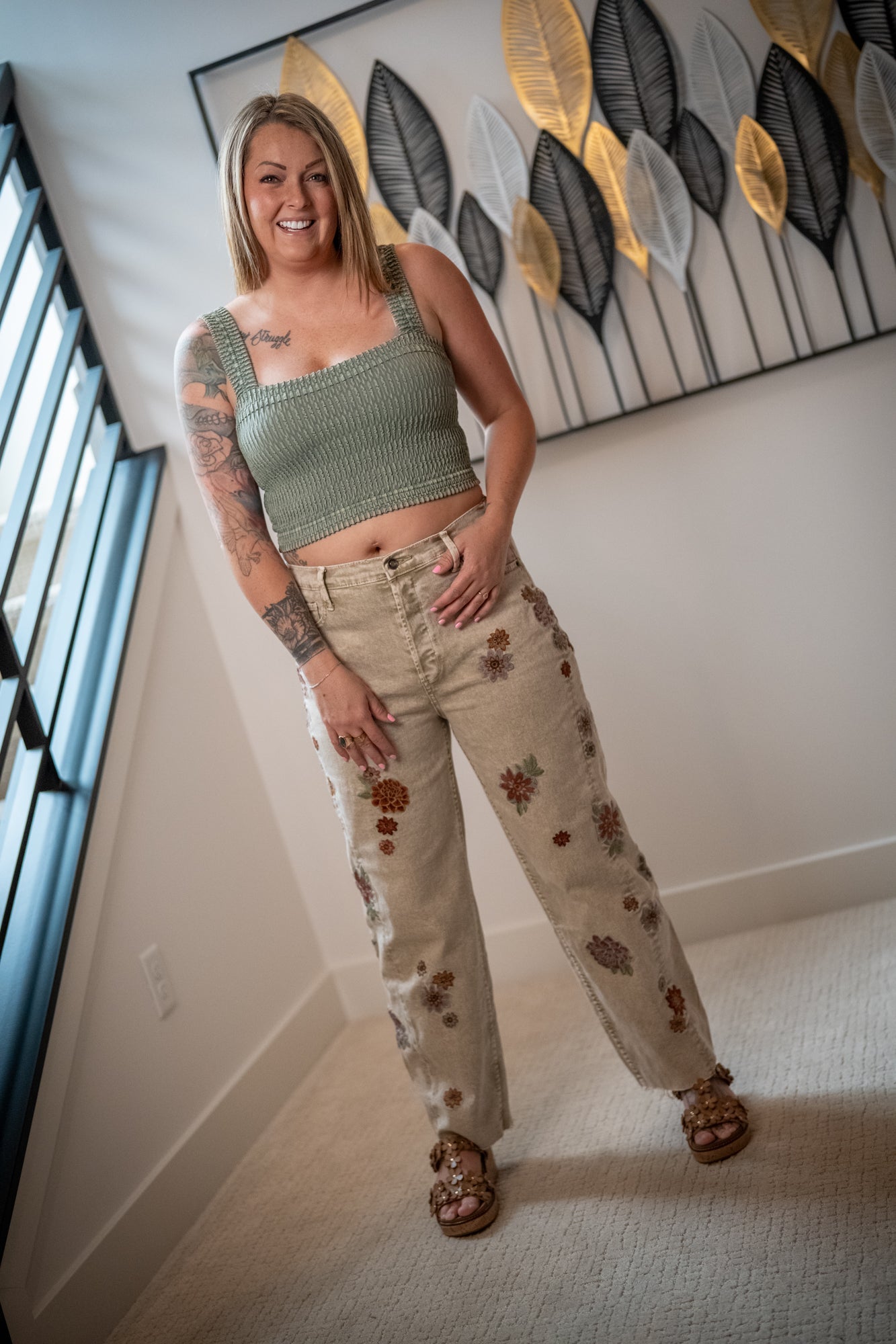 Oli & Hali Floral Embroidered Grey Denim Jeans