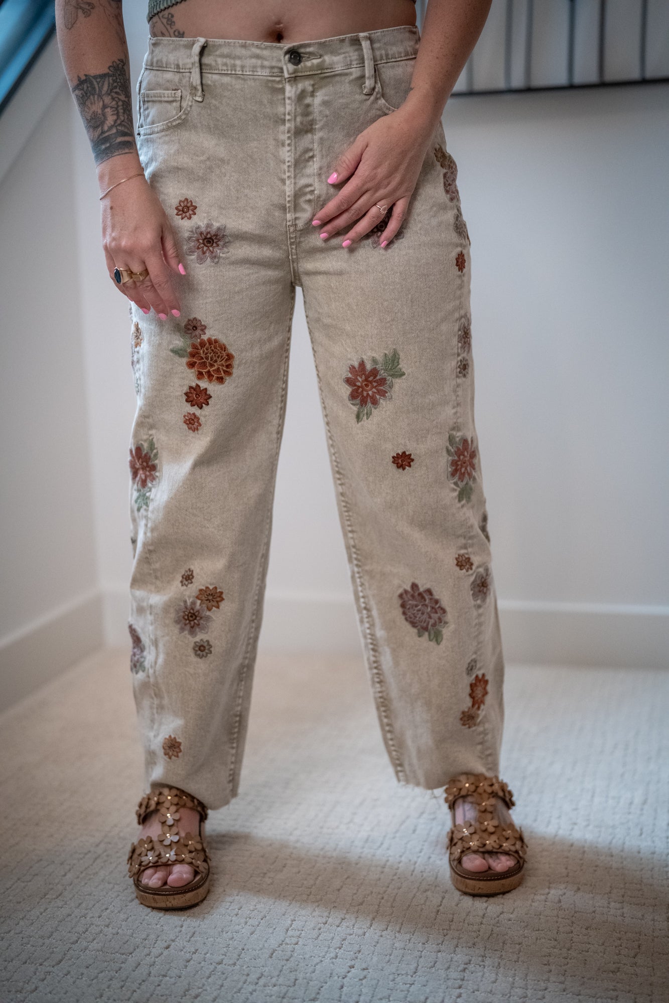 Oli & Hali Floral Embroidered Grey Denim Jeans