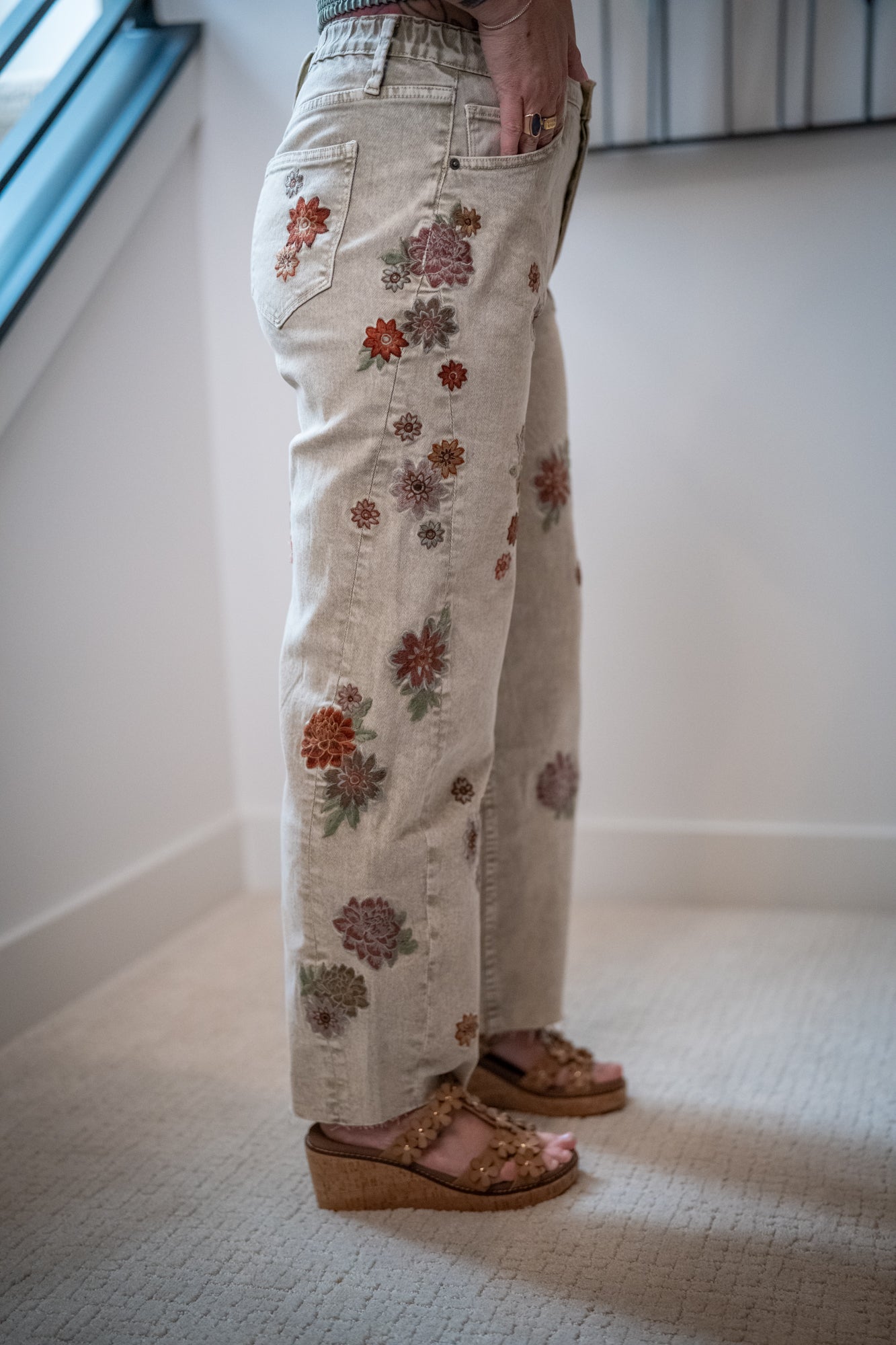 Oli & Hali Floral Embroidered Grey Denim Jeans