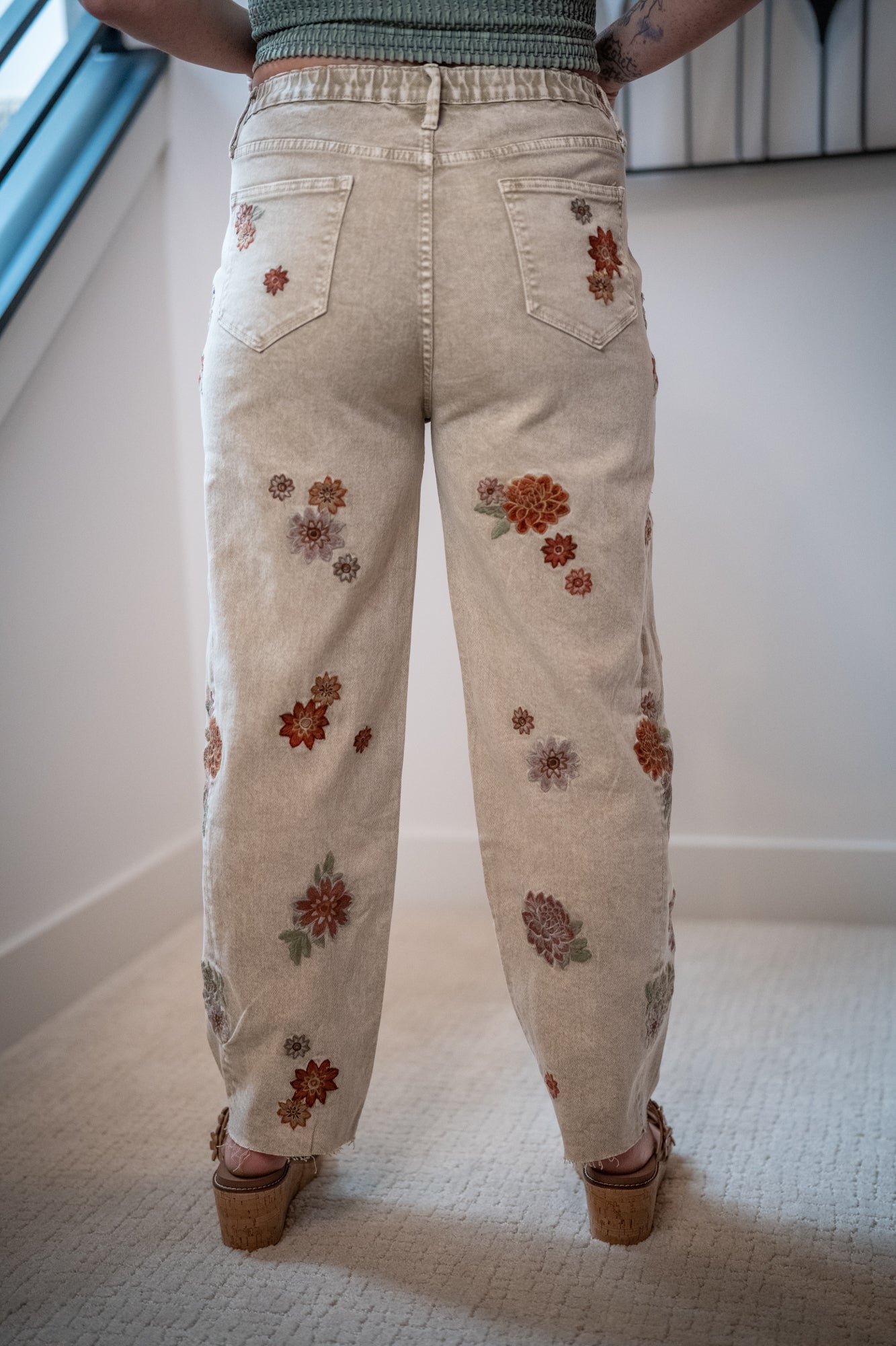 Oli & Hali Floral Embroidered Grey Denim Jeans