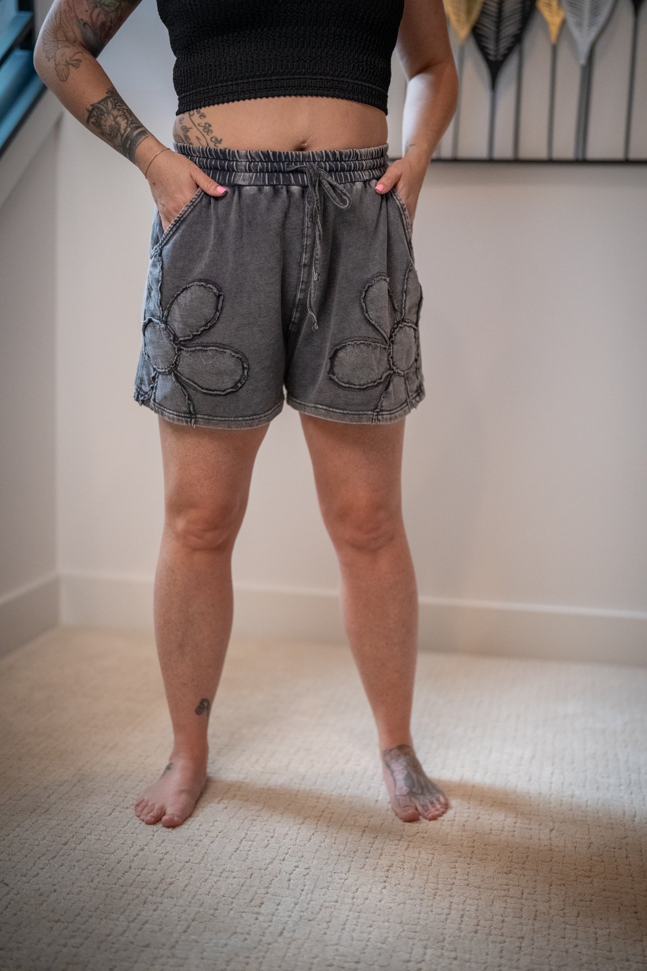 Flower Patch Mineral Washed Terry Knit Shorts