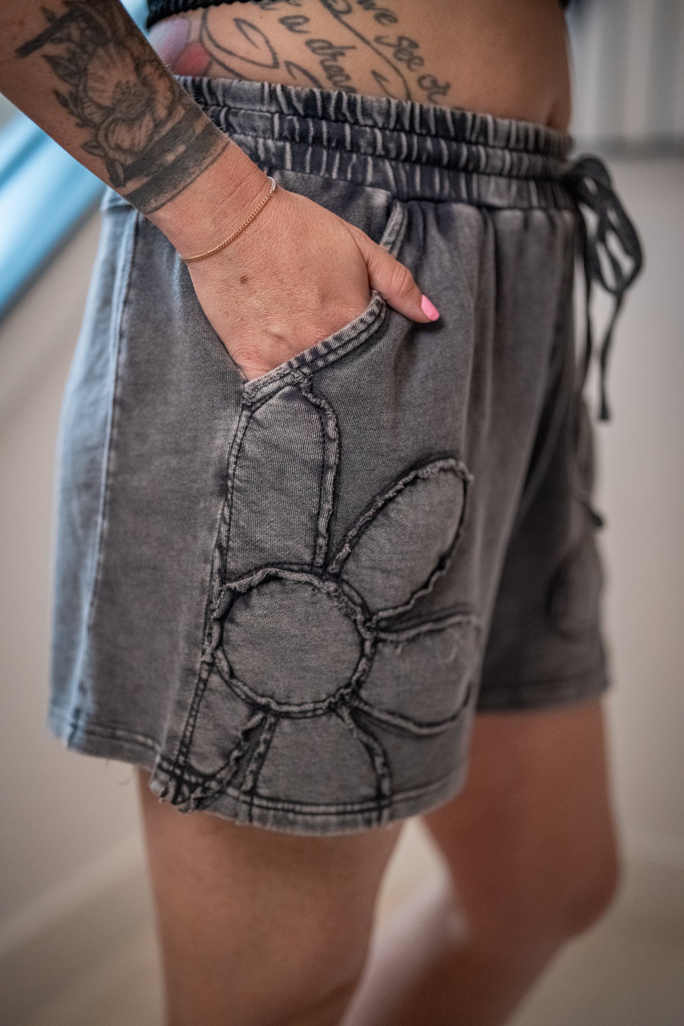 Flower Patch Mineral Washed Terry Knit Shorts