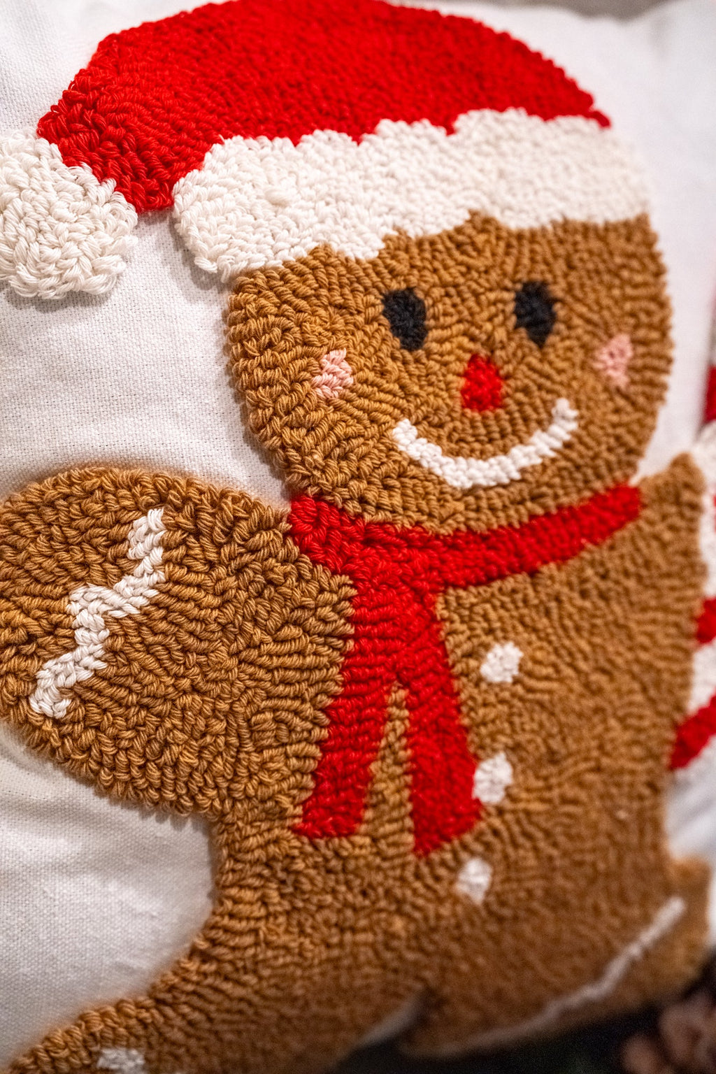 Candy Cane Gingerbread Santa Hooked Pillow
