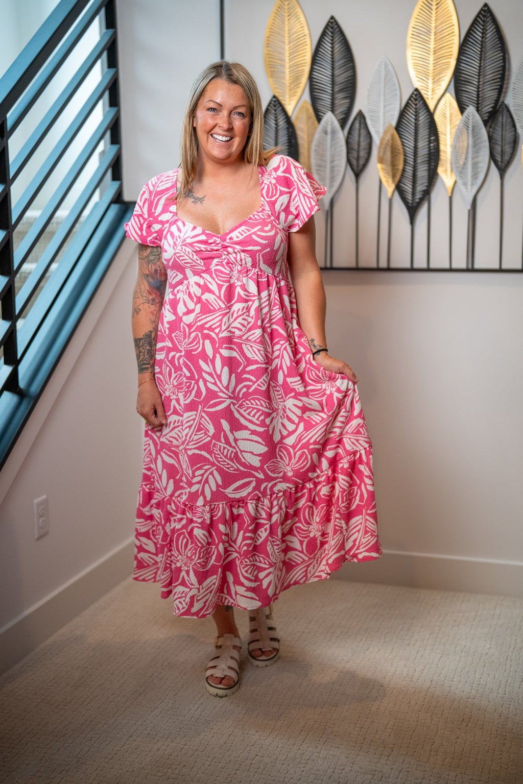 Easel Tropical Print Maxi Dress