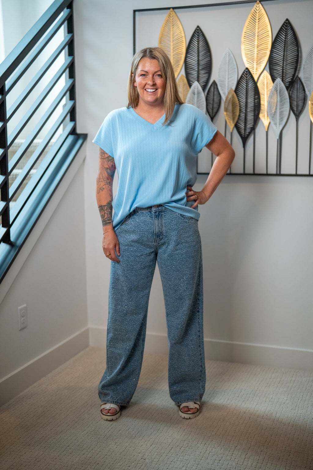 Washed All Over Rhinestone Embellished Denim Jeans