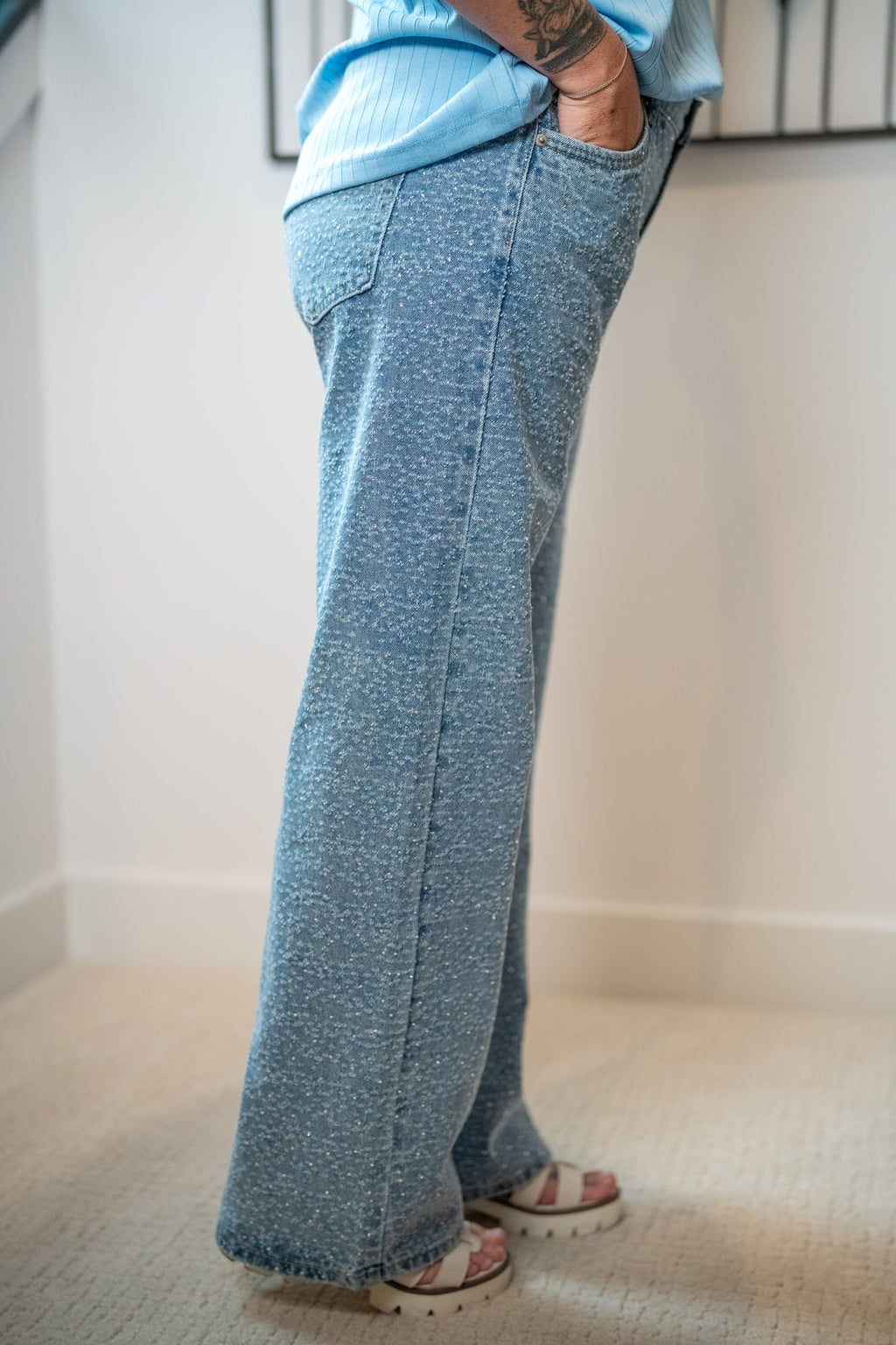 Washed All Over Rhinestone Embellished Denim Jeans