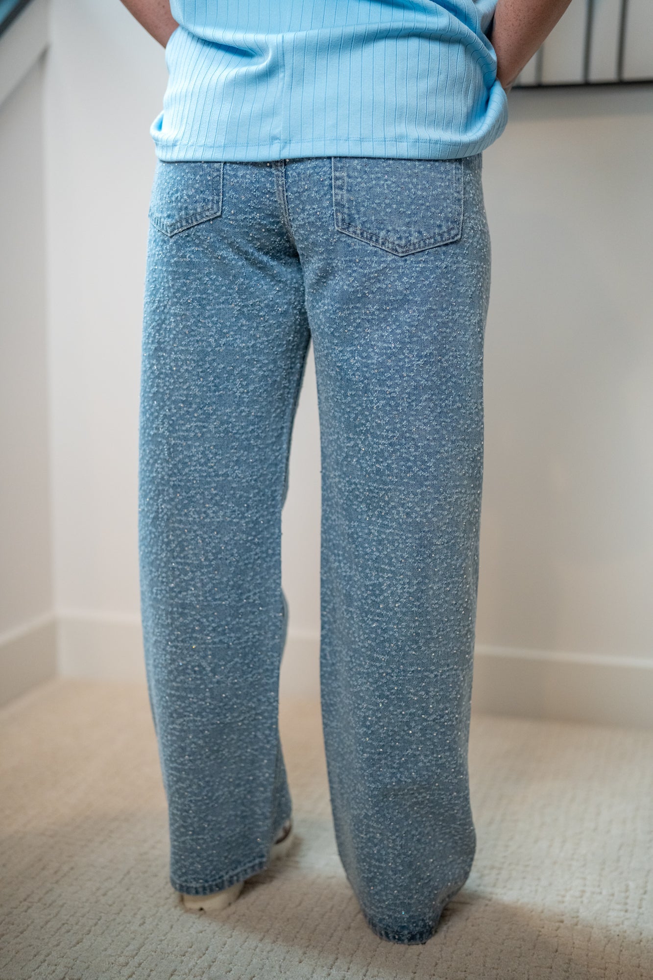 Washed All Over Rhinestone Embellished Denim Jeans