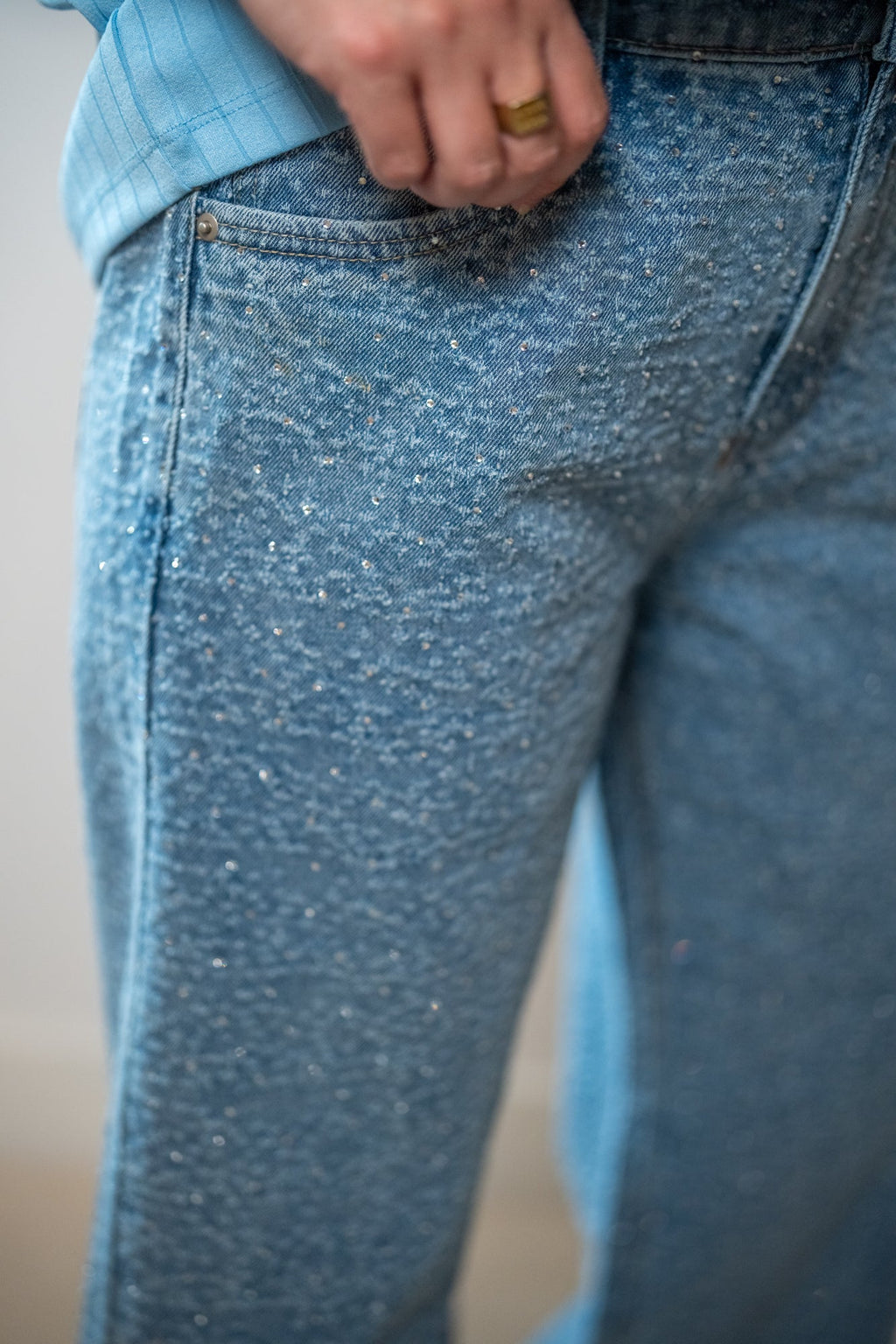 Washed All Over Rhinestone Embellished Denim Jeans