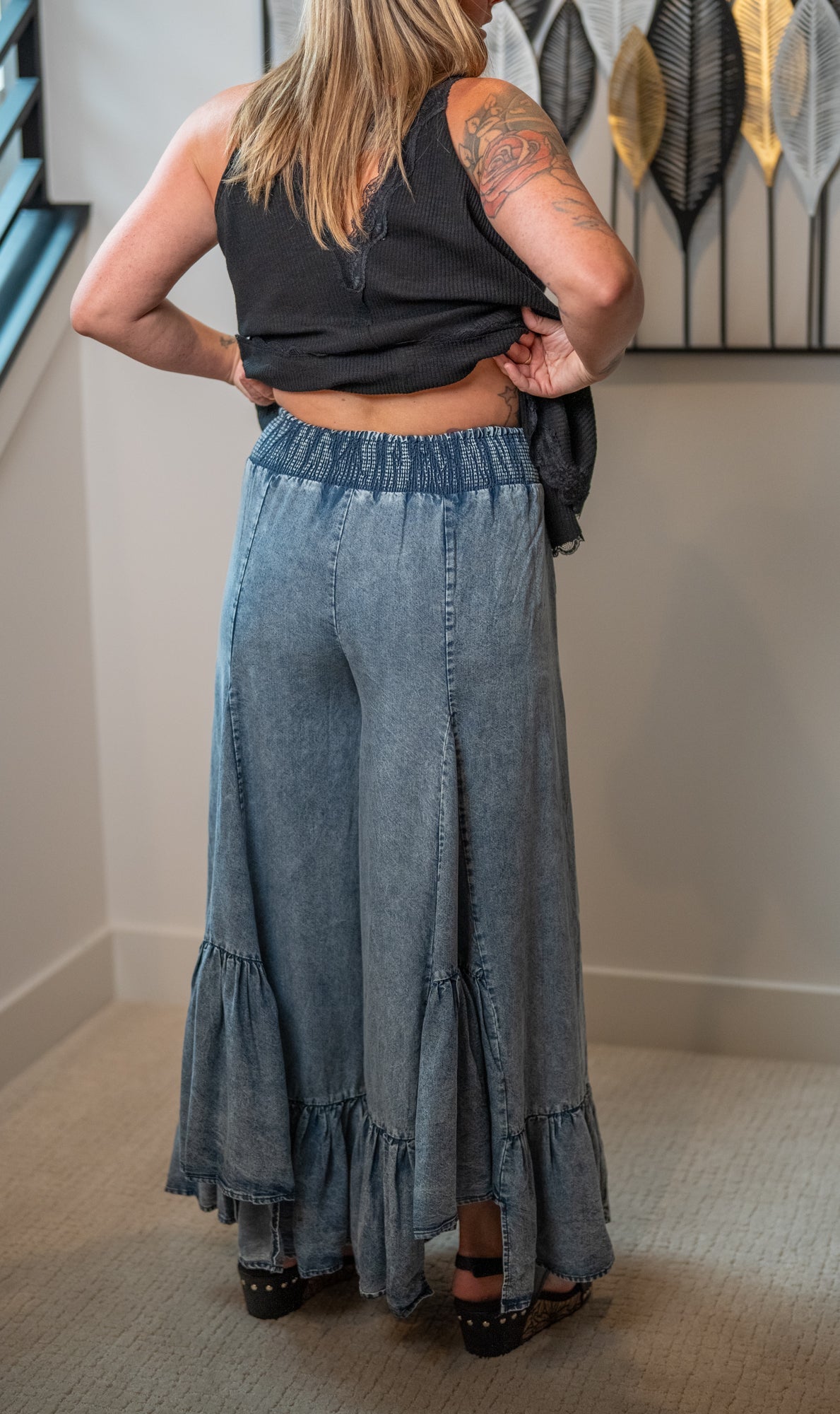 Oli & Hali Wide Leg Ruffled Hem Pants