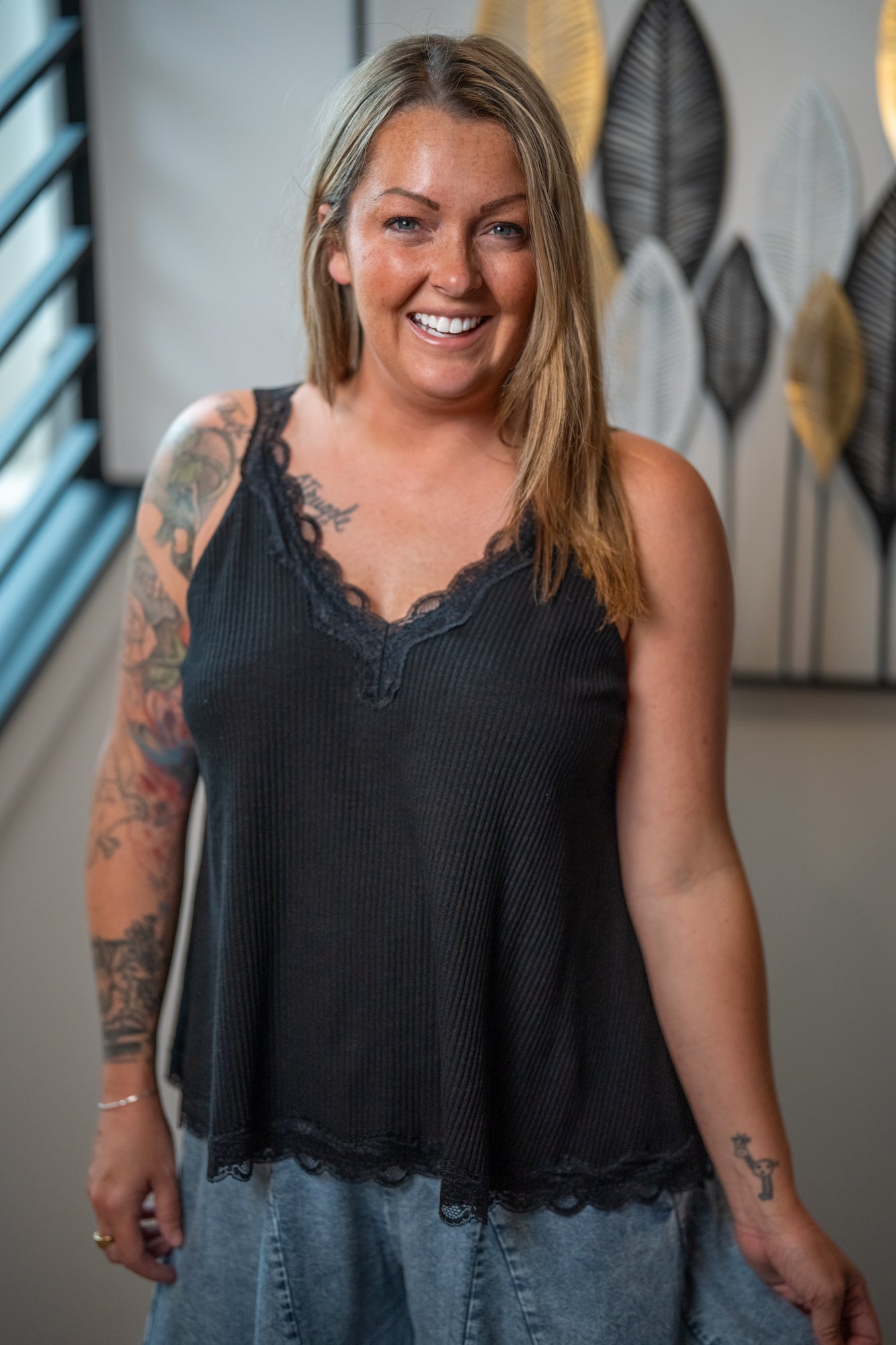 POL Lace Point A-Line Rib Tank