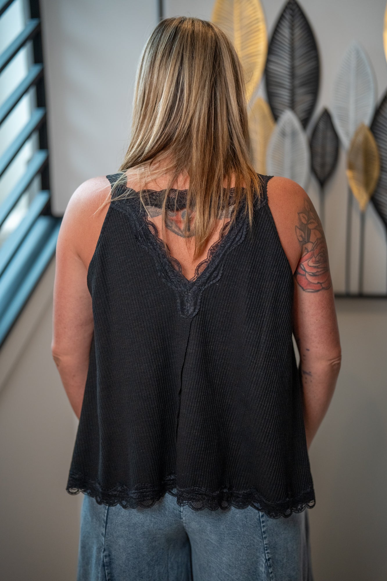 POL Lace Point A-Line Rib Tank