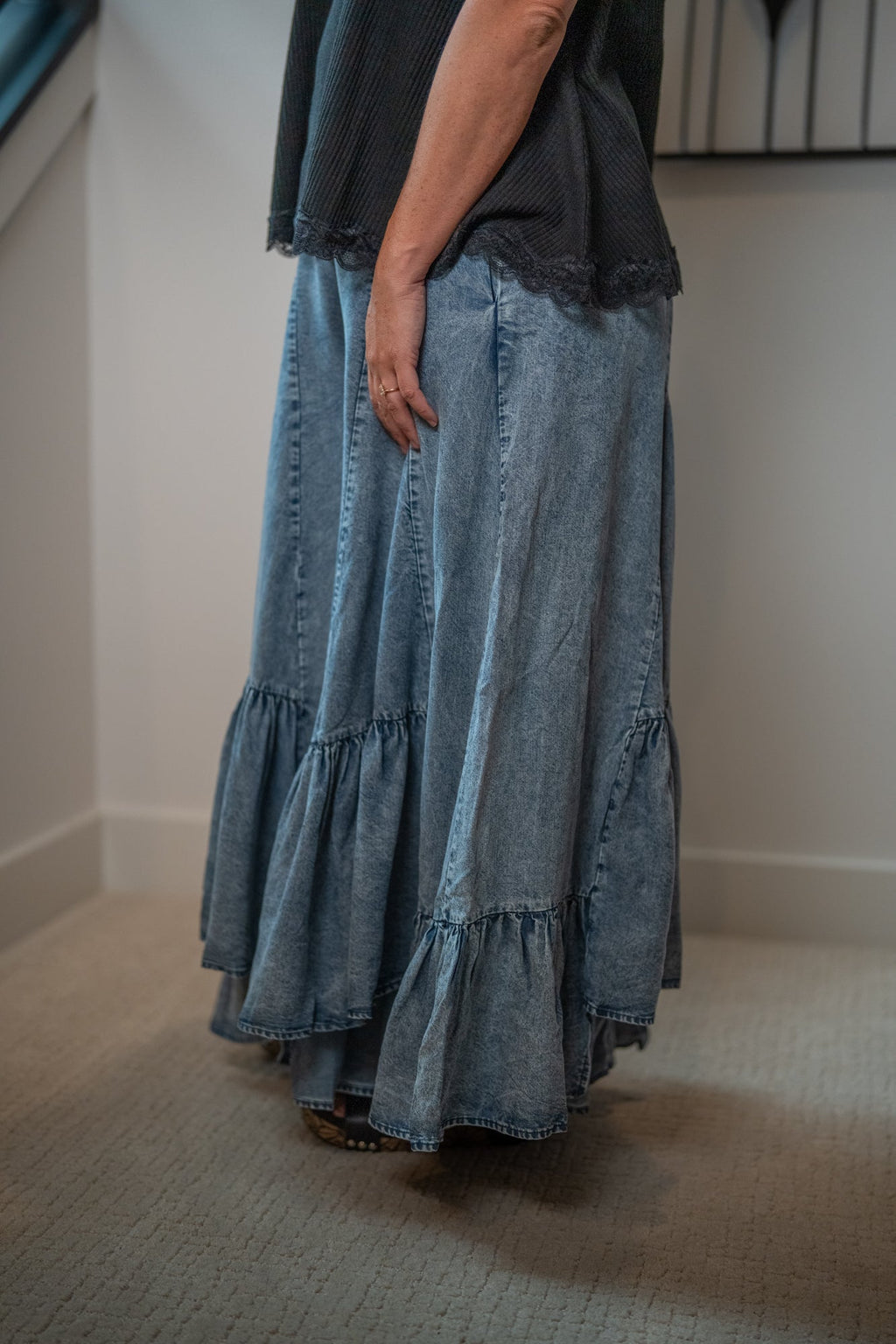 Oli & Hali Wide Leg Ruffled Hem Pants