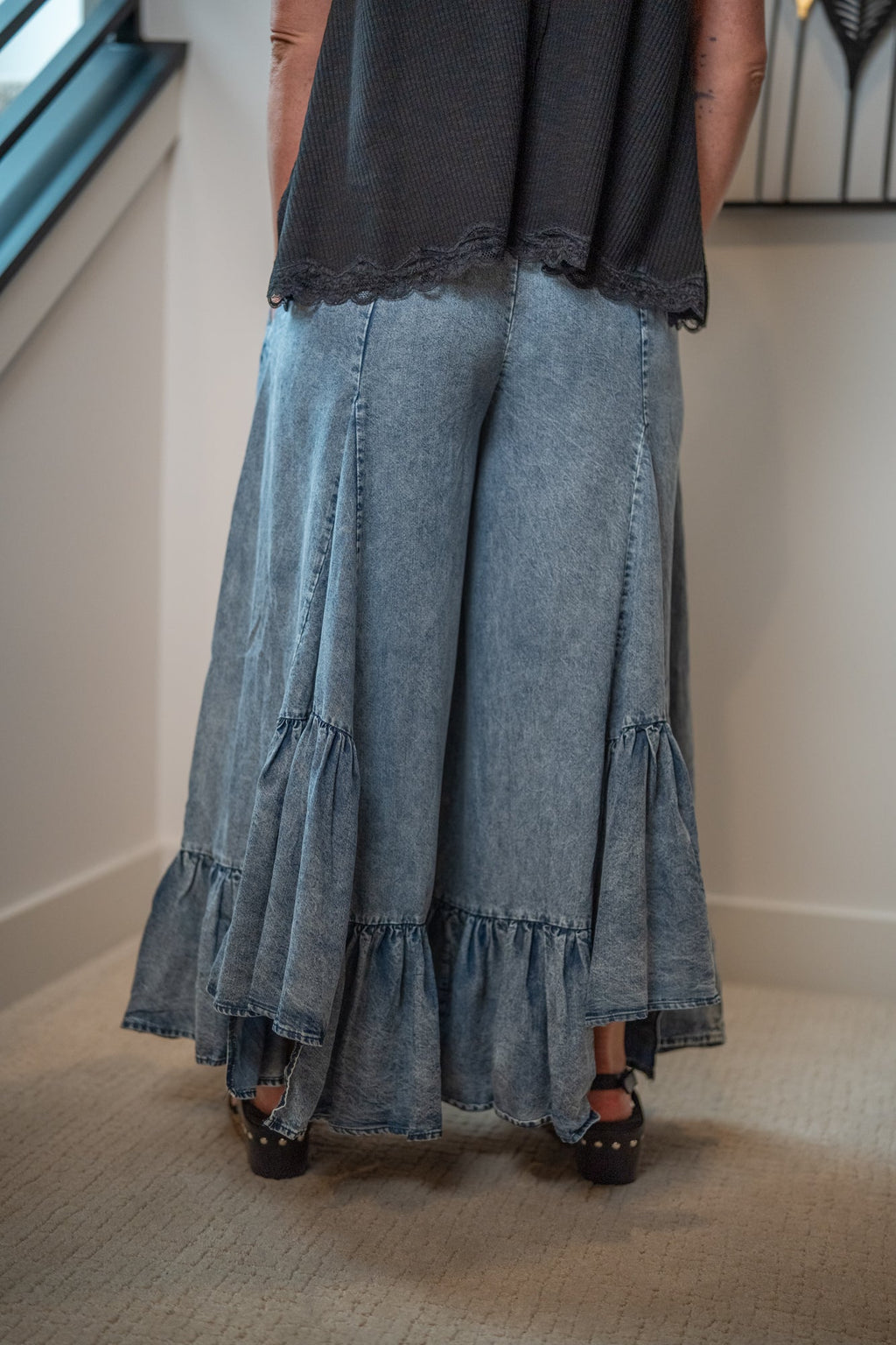 Oli & Hali Wide Leg Ruffled Hem Pants