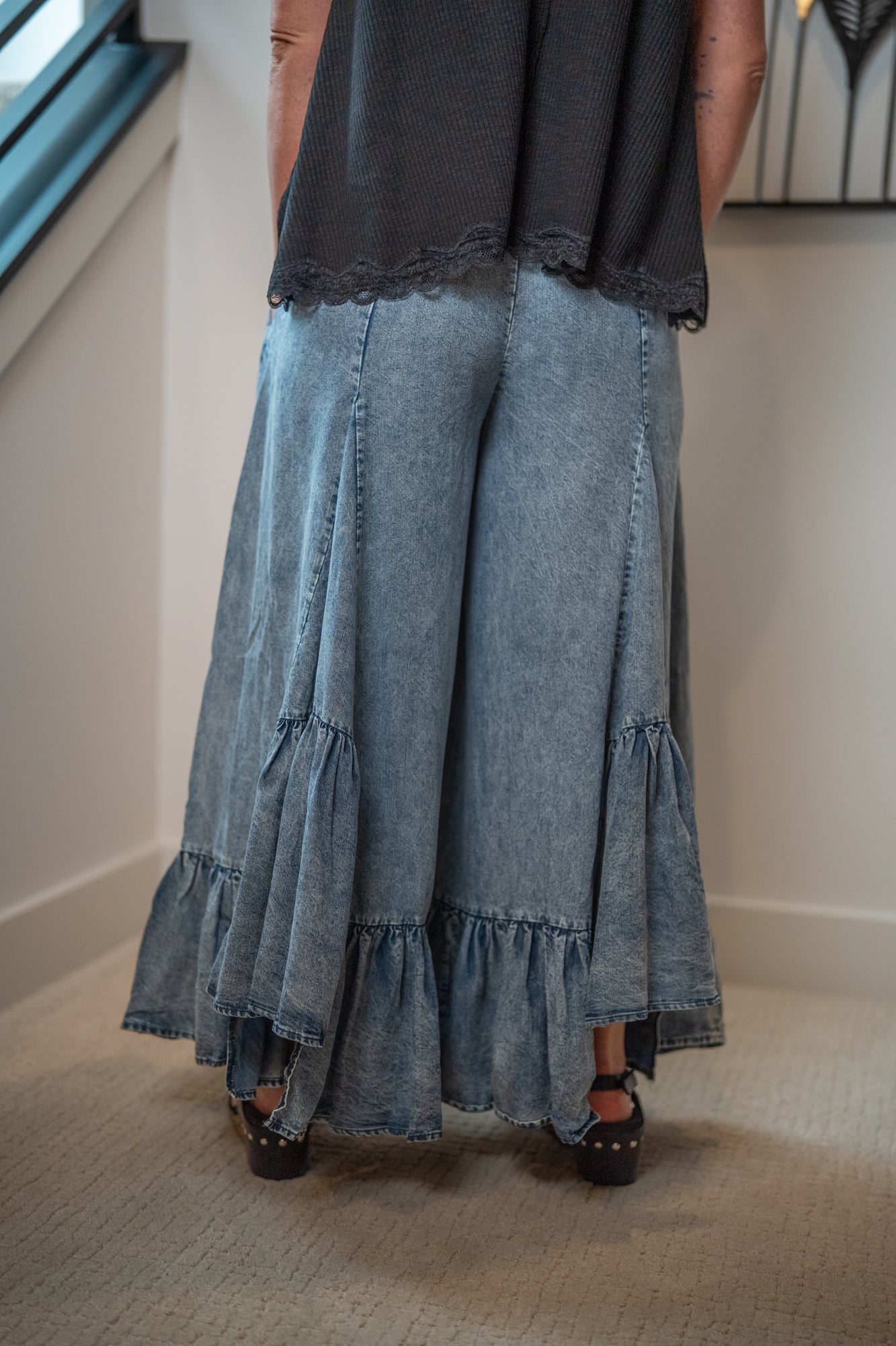 Oli & Hali Wide Leg Ruffled Hem Pants