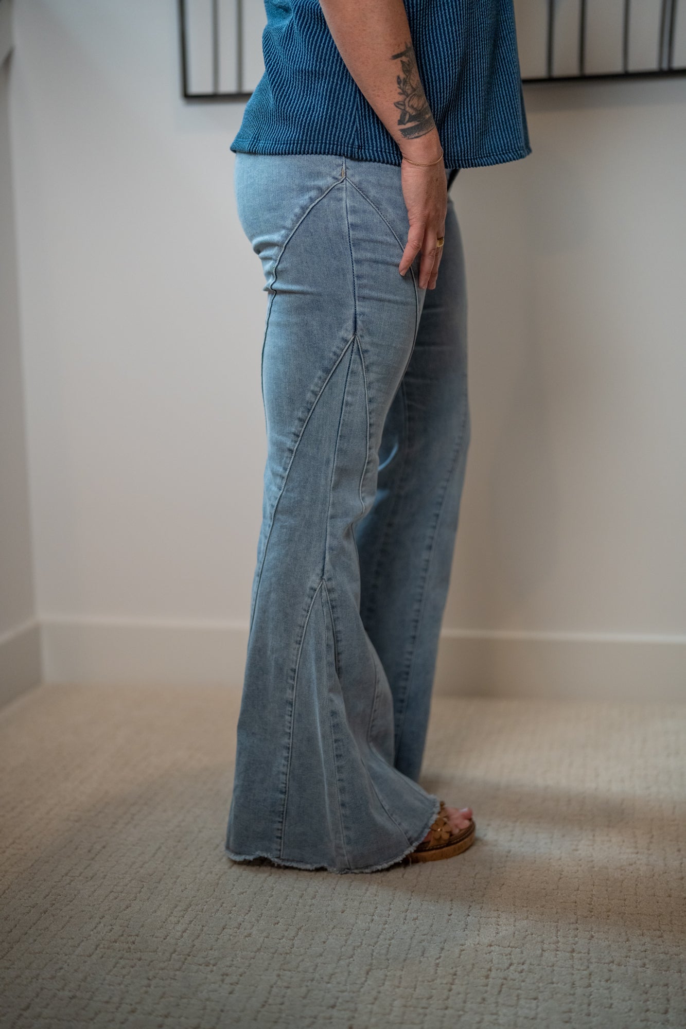 Easel Light Wash Stretch Bell Bottom Denim