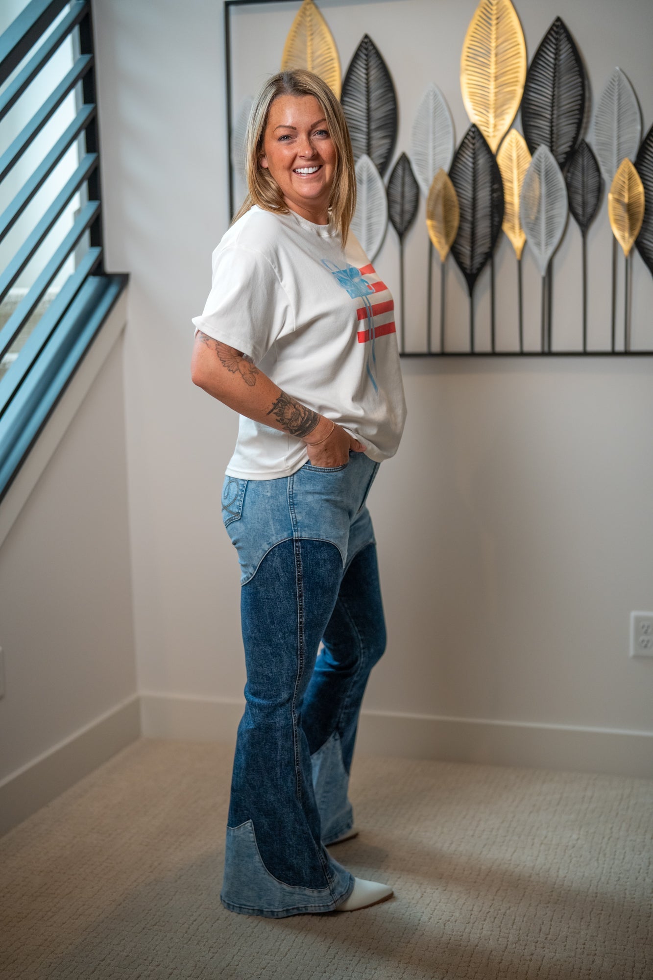 Oli & Hali Tonal Wash Color Block Bootcut Jeans