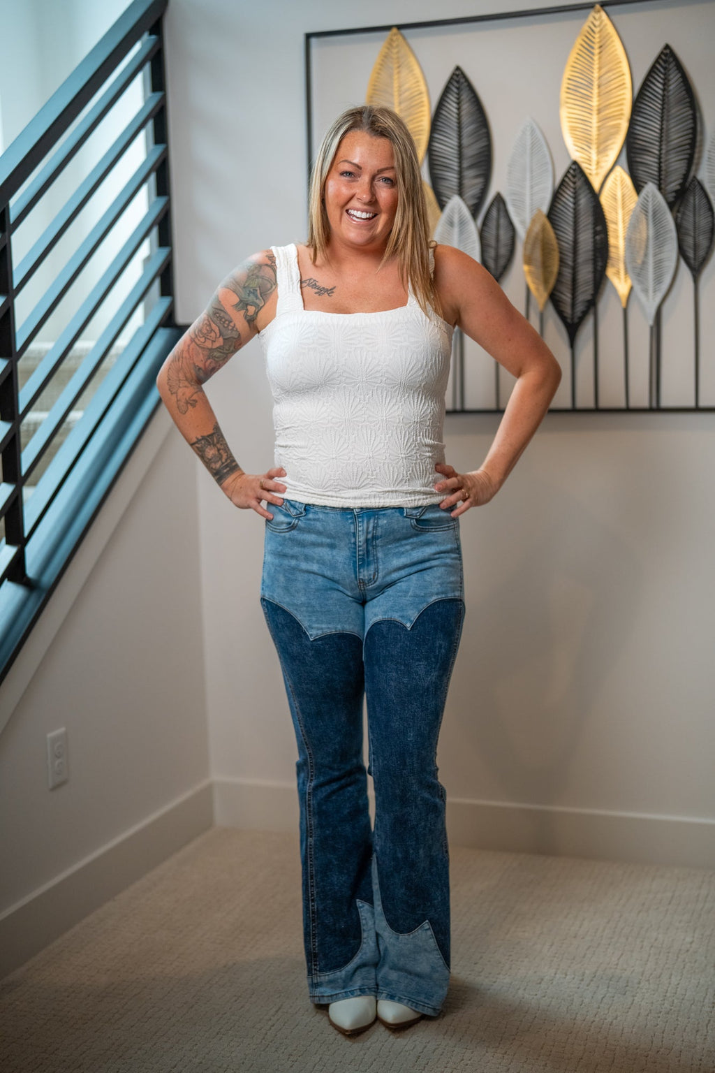 Oli & Hali Tonal Wash Color Block Bootcut Jeans