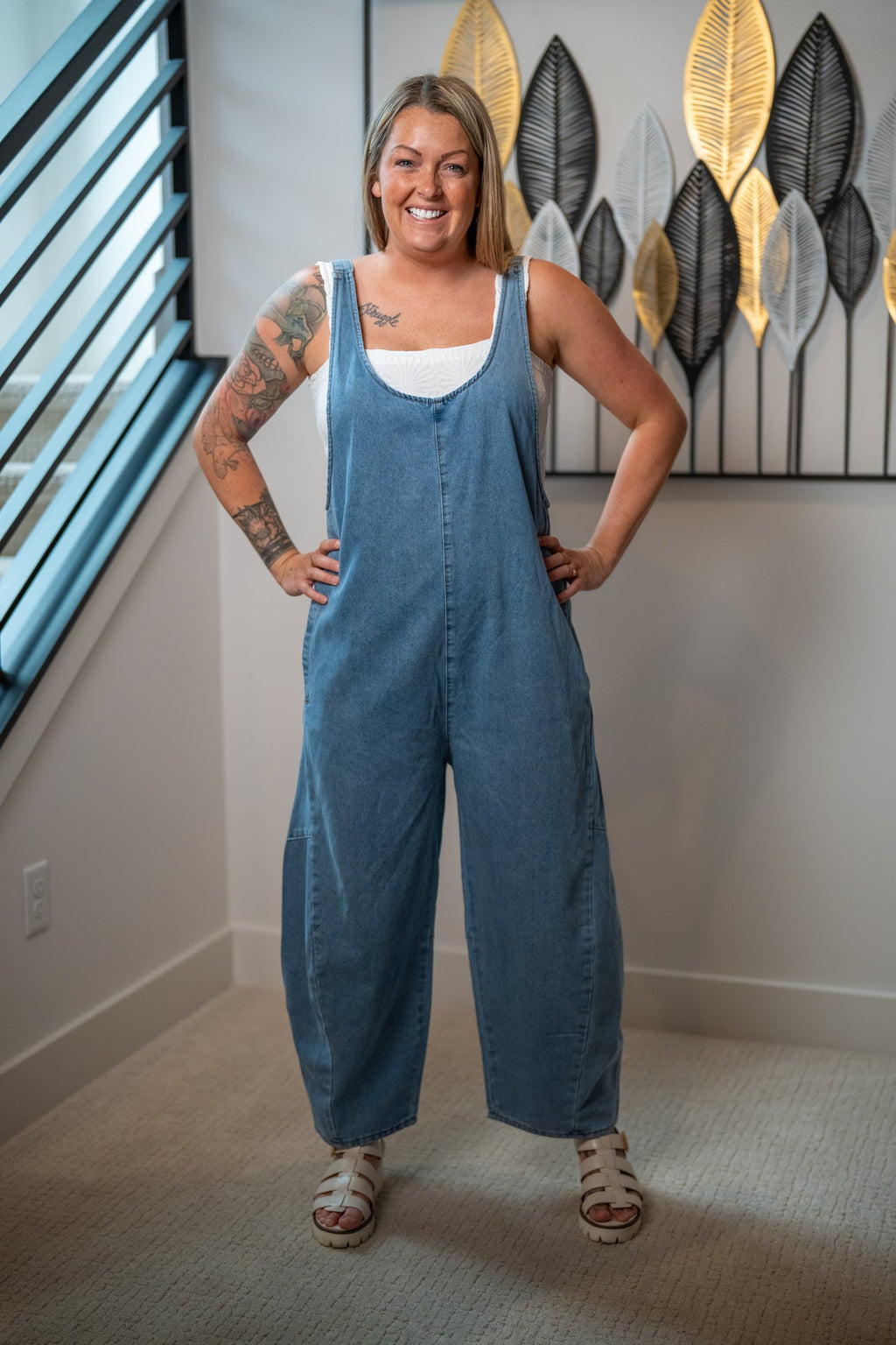 Easel Washed Denim Jumpsuit