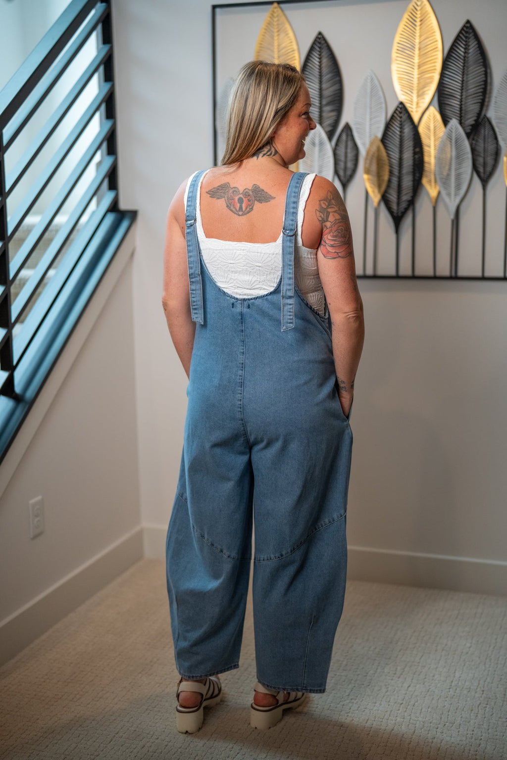 Easel Washed Denim Jumpsuit