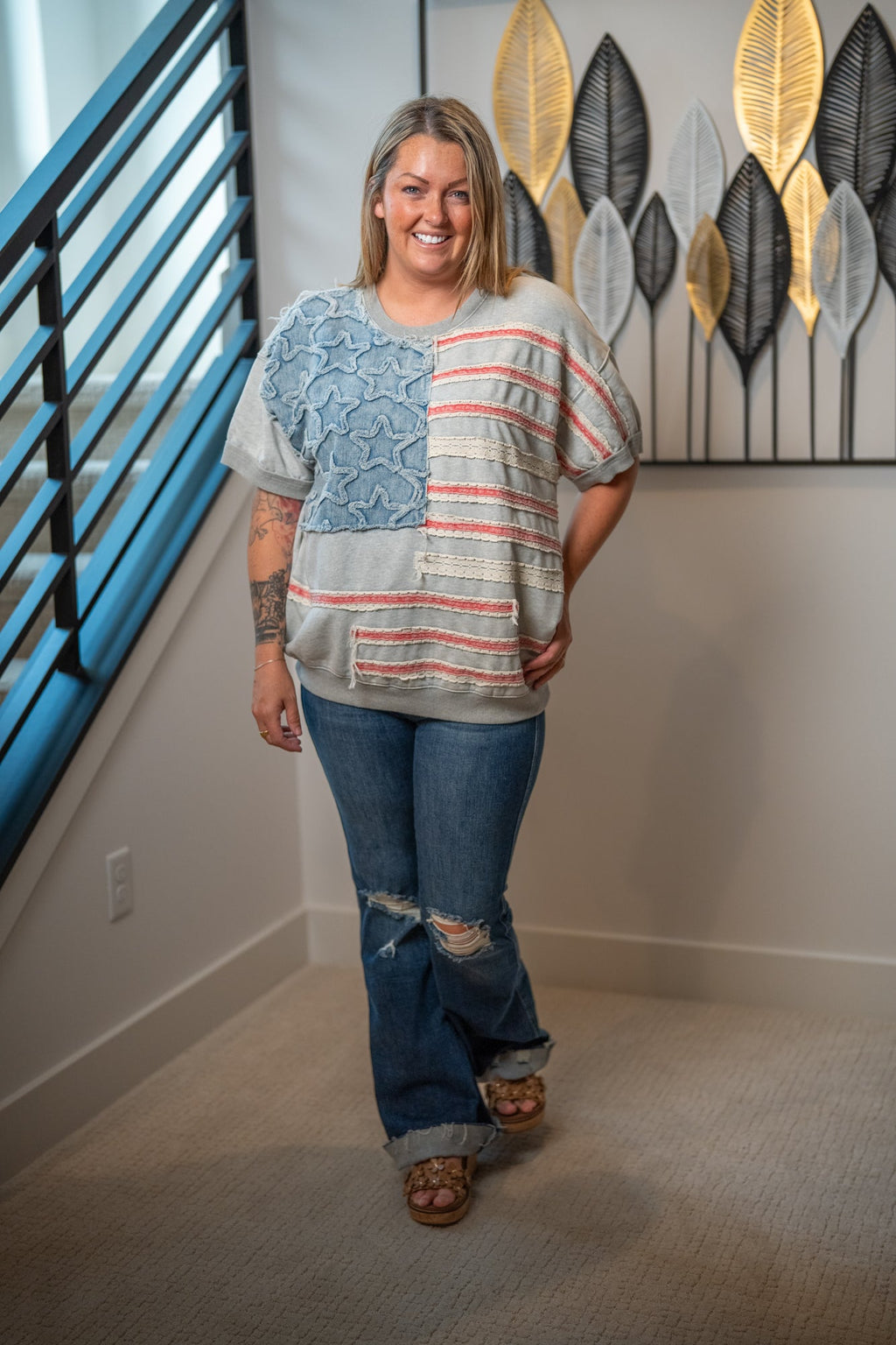 Oli & Hali American Flag Pullover Knit Top