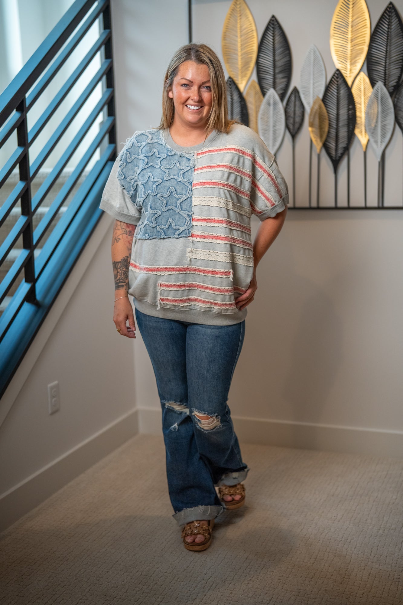 Oli & Hali American Flag Pullover Knit Top