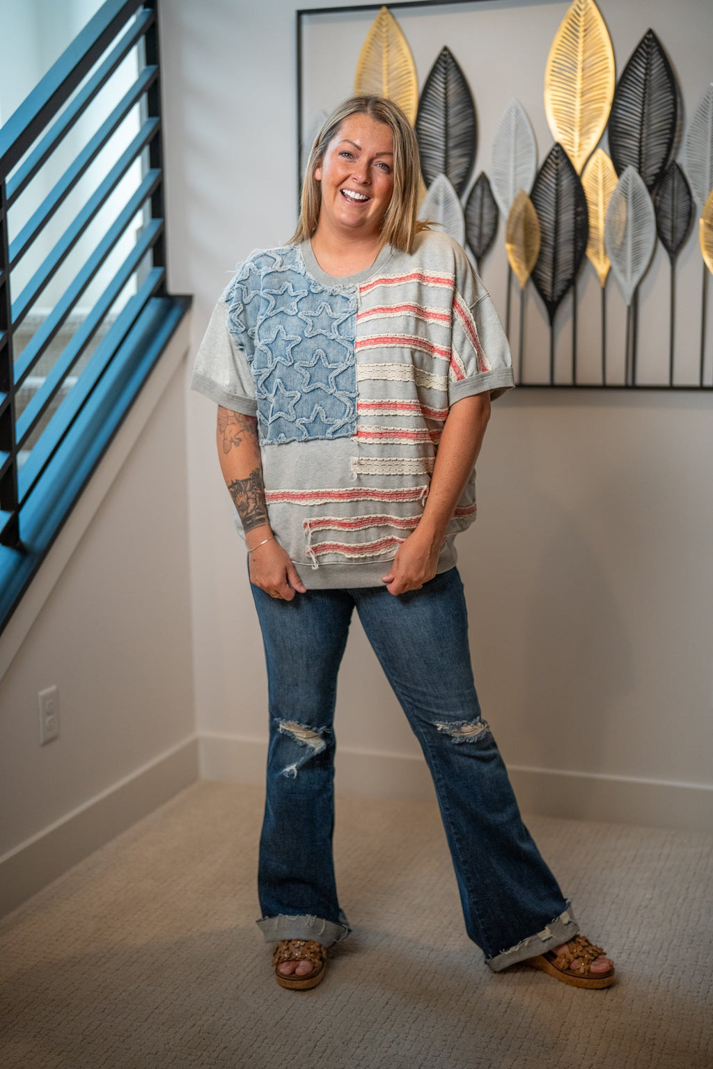 Oli & Hali American Flag Pullover Knit Top