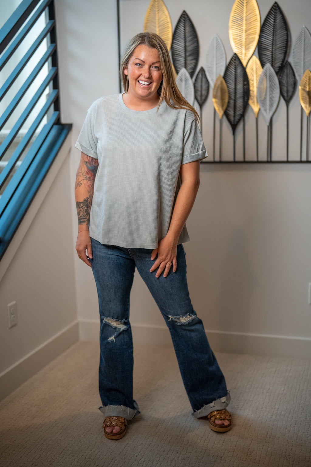 Short Sleeve Two-Tone Thermal Top