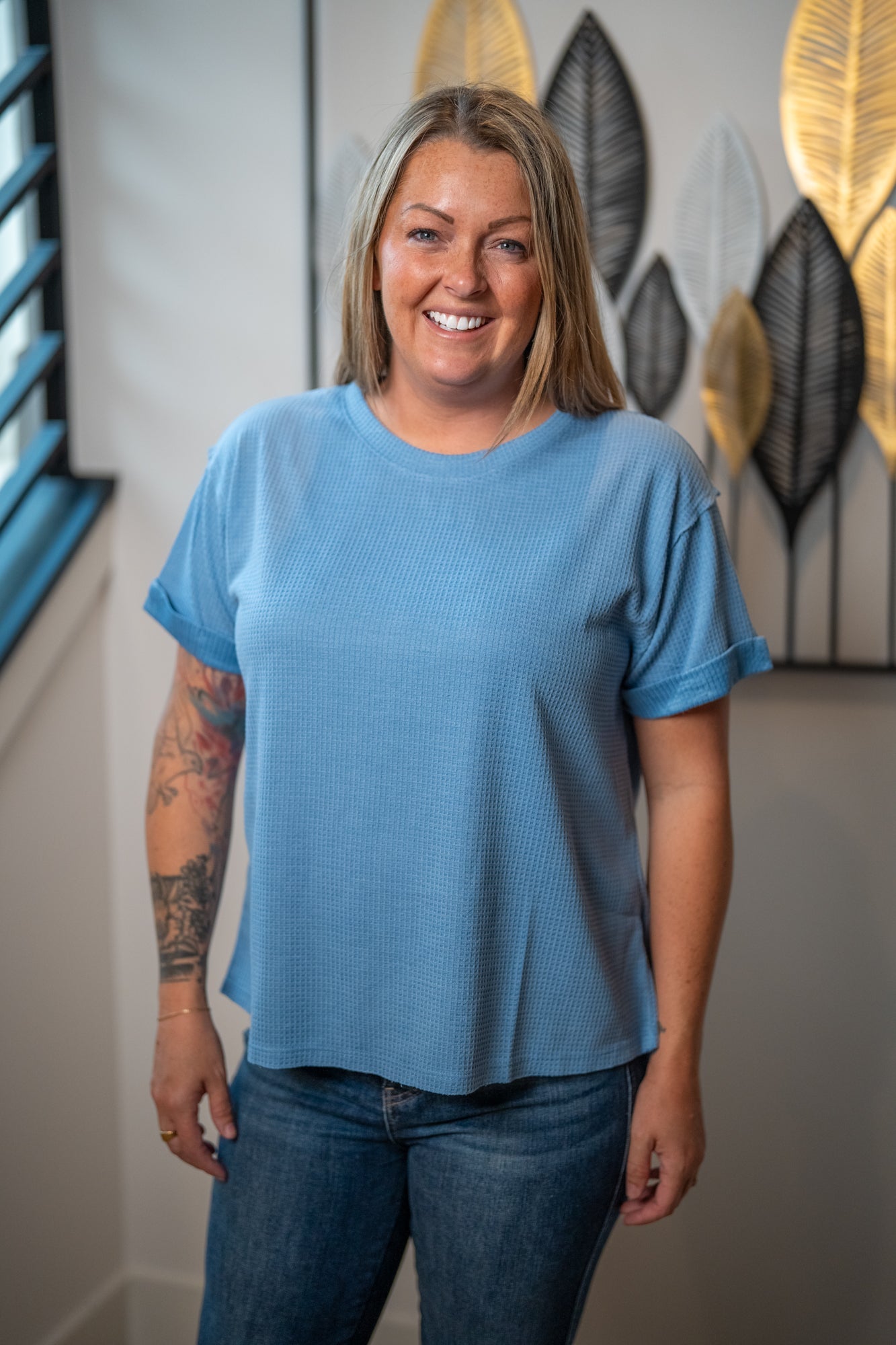 Short Sleeve Two-Tone Thermal Top