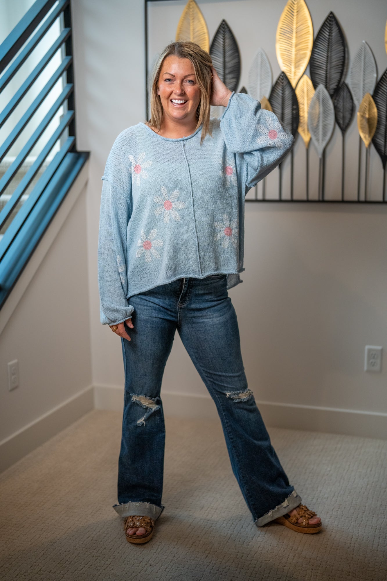 POL Floral Bloom Sleeve Sweater