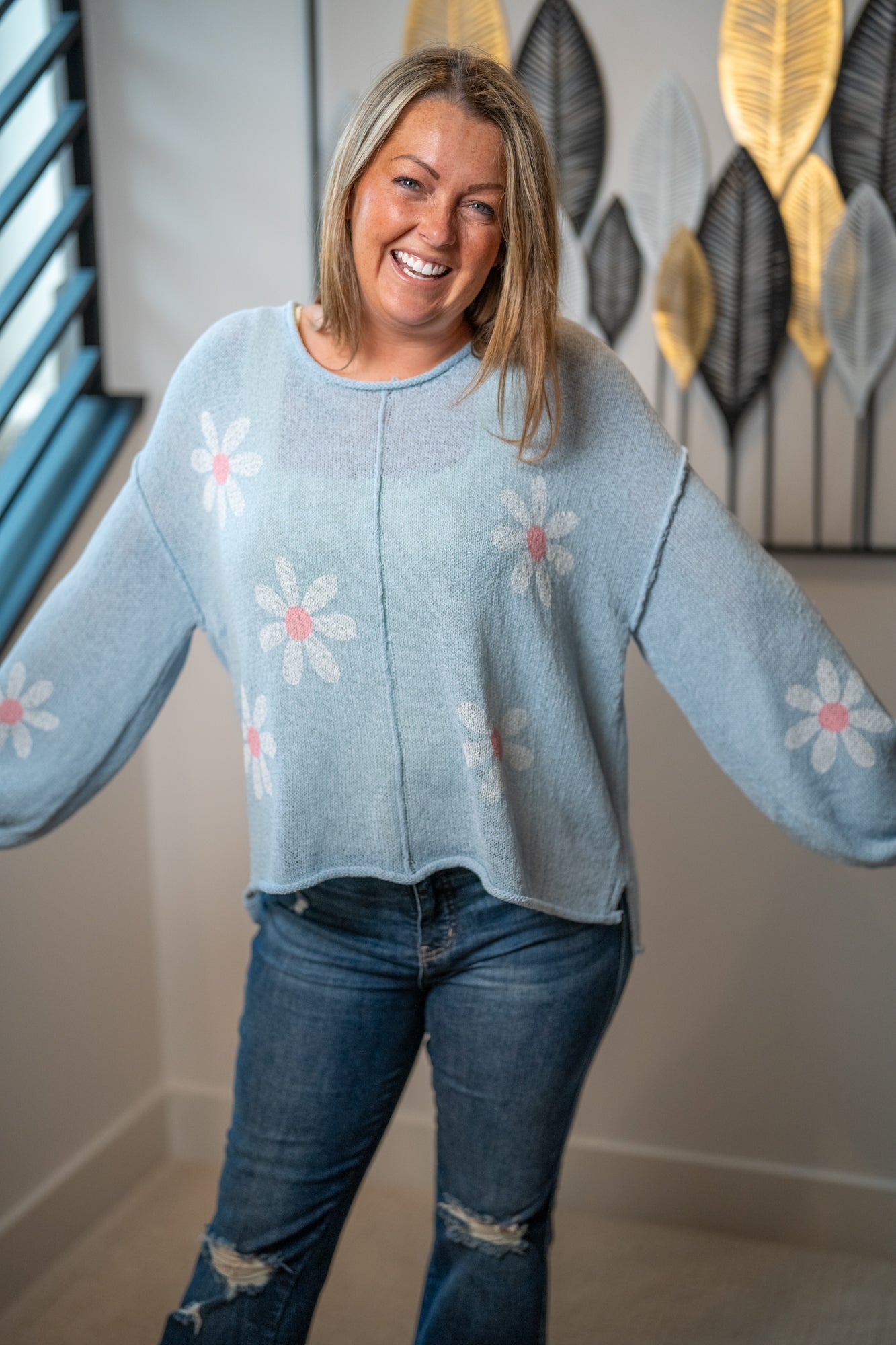 POL Floral Bloom Sleeve Sweater