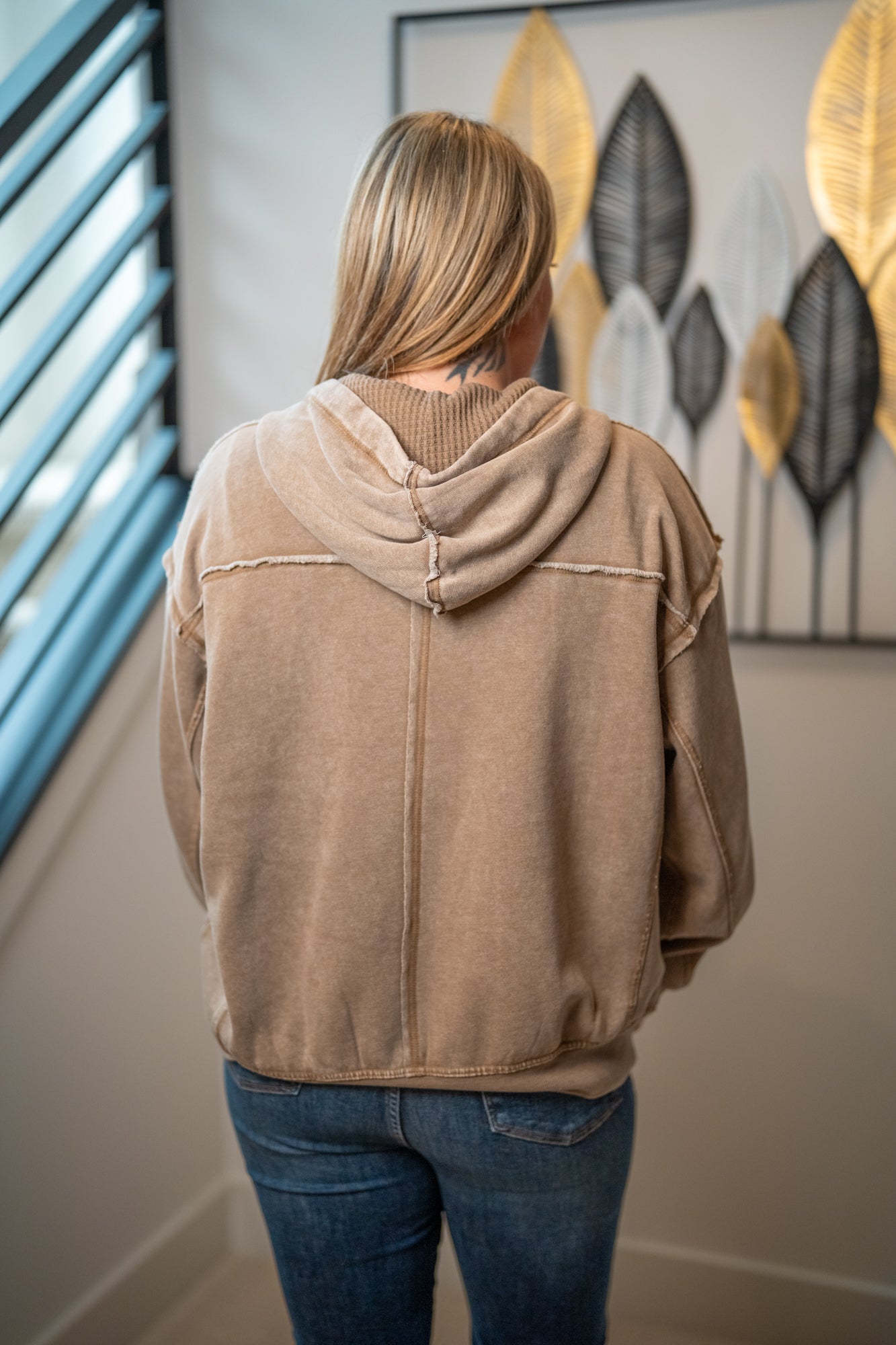 Easel Mocha Mineral Wash Zip Hoodie
