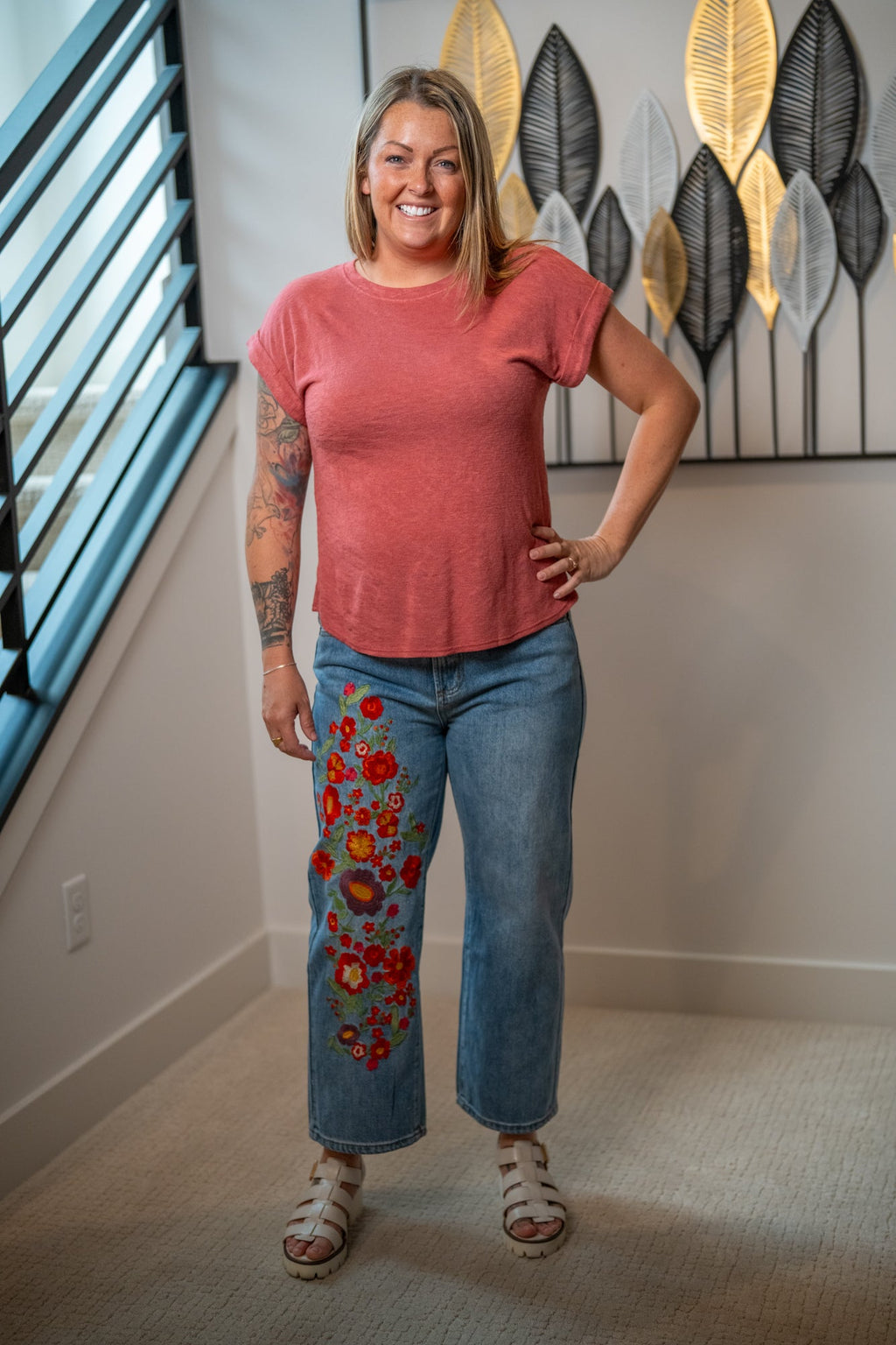 Oli & Hali Washed Flower Embroidery Denim Jeans