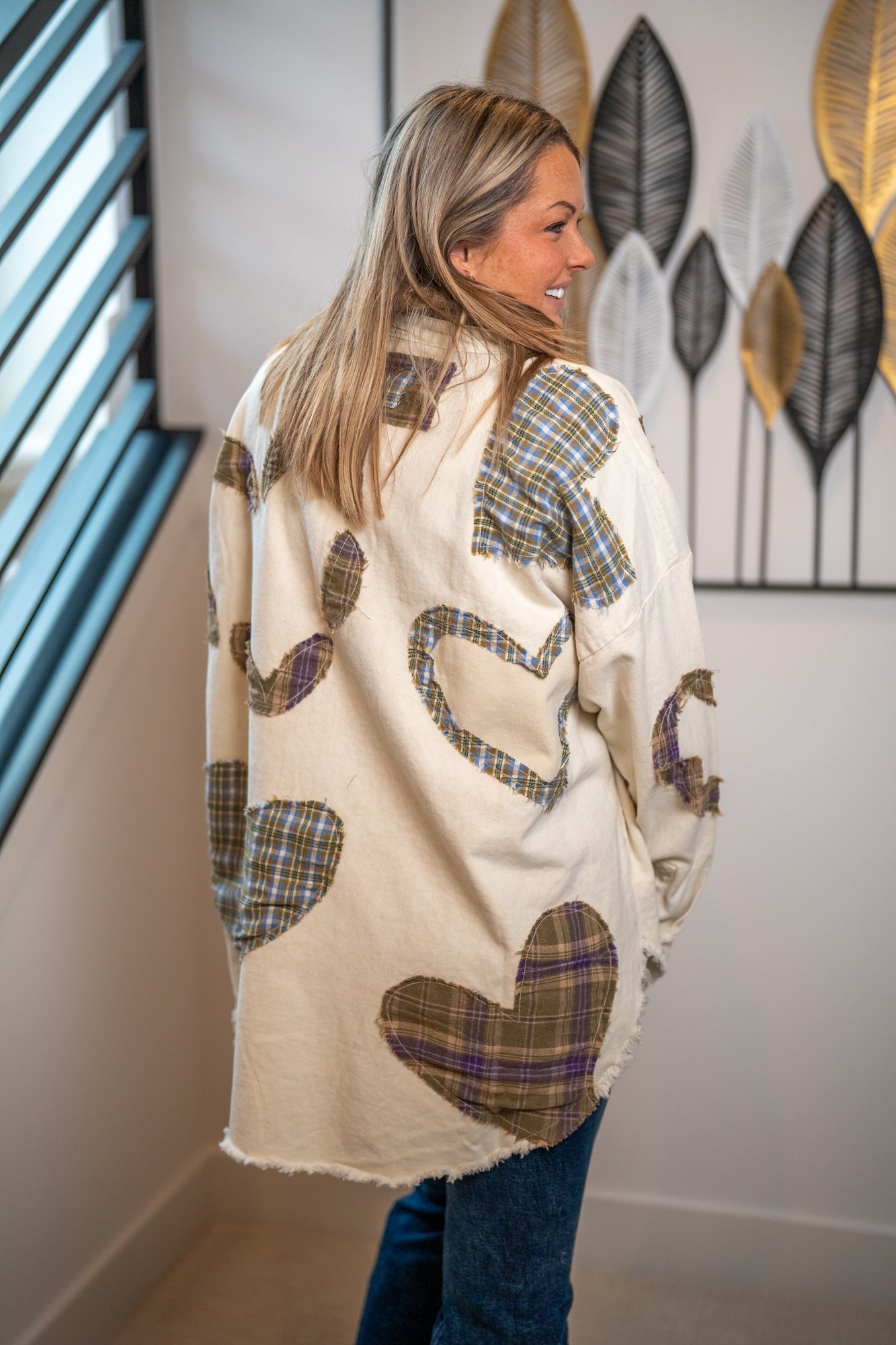 Oli & Hali Washed Plaid Heart Patchwork Shirt