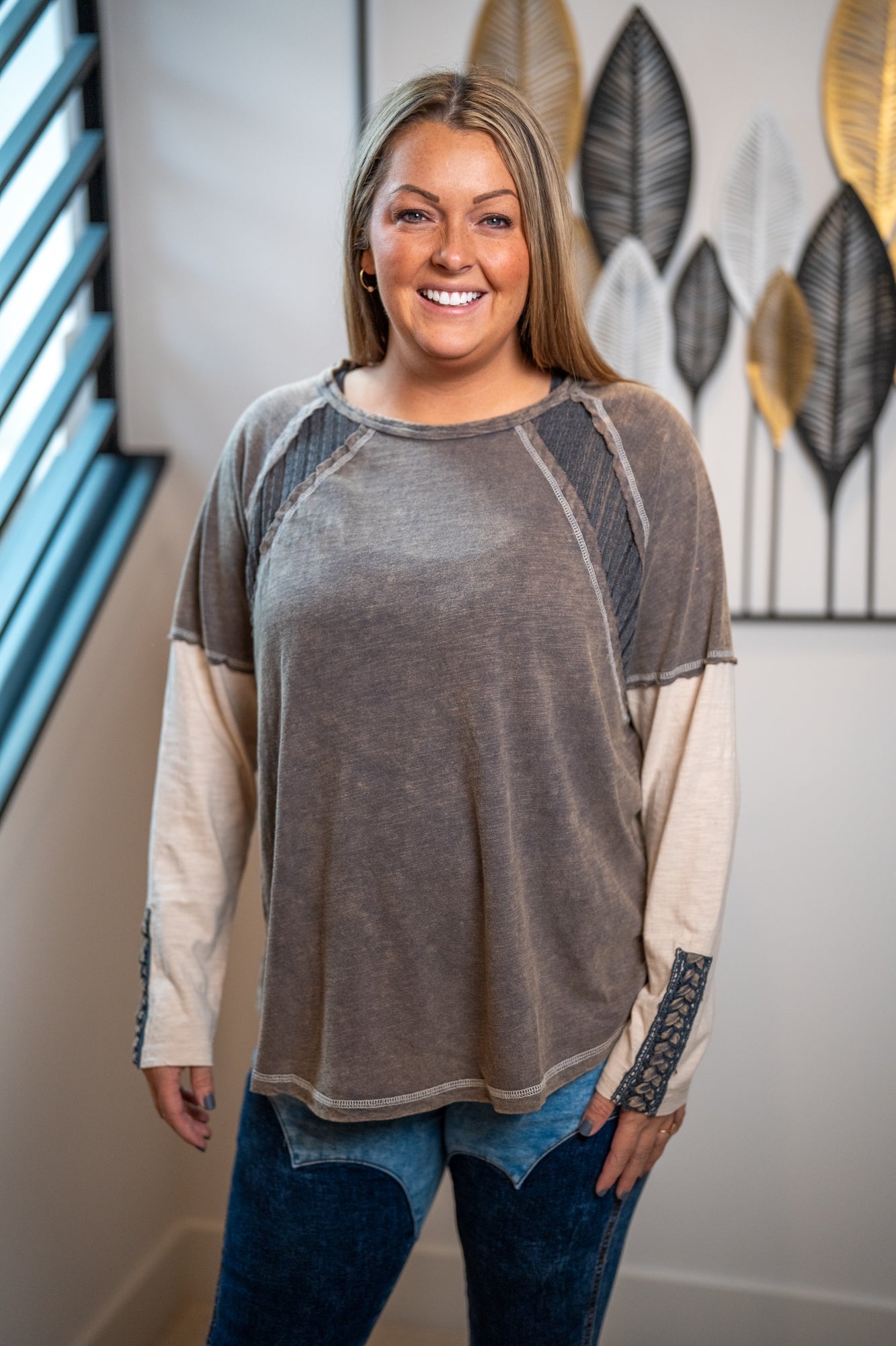 Easel Washed Cotton Slub Loose Fit Top