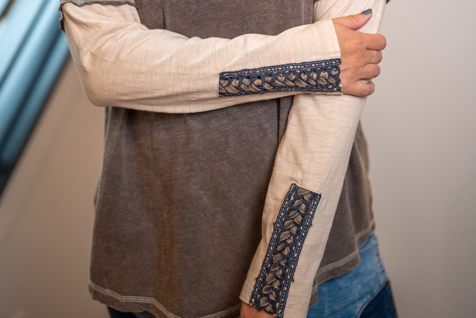 Easel Washed Cotton Slub Loose Fit Top