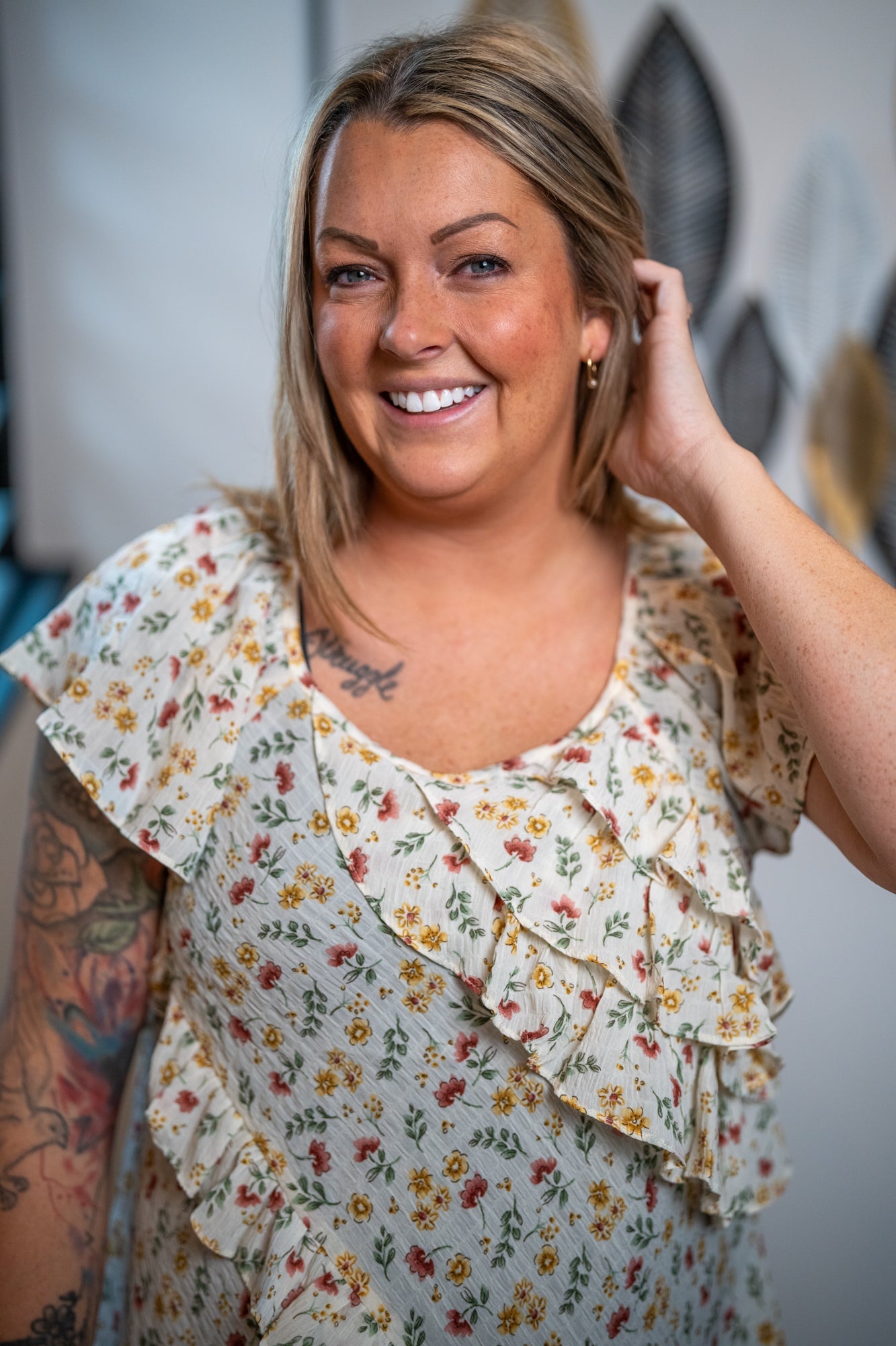 Easel Floral Ruffle Top