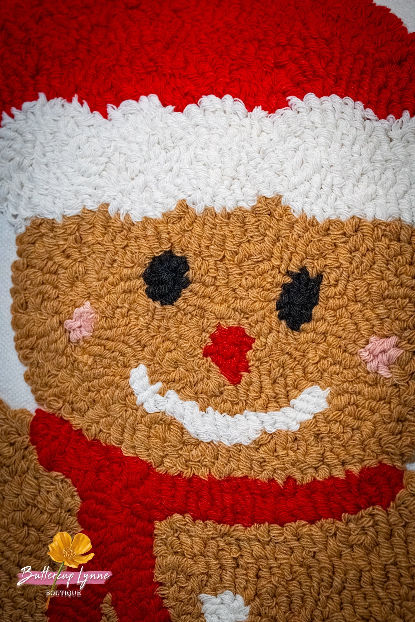 Candy Cane Gingerbread Santa Hooked Pillow