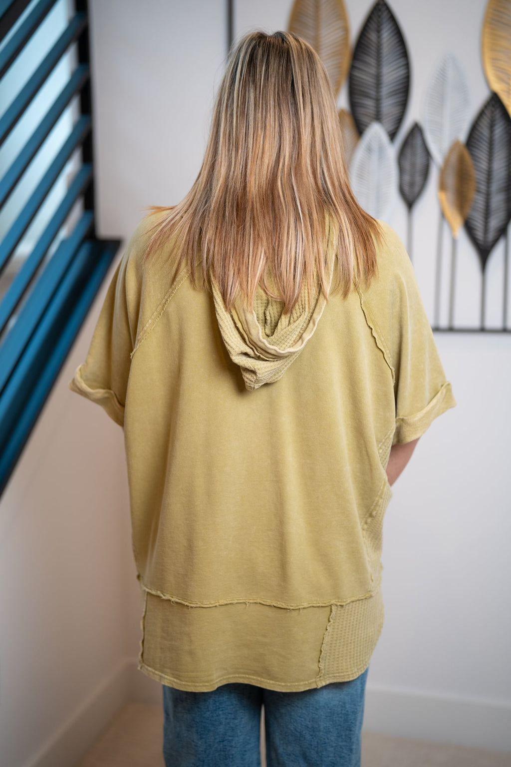 Easel Thermal Mix Terry Knit Mineral Washed Hoodie Pullover – Olive Sage